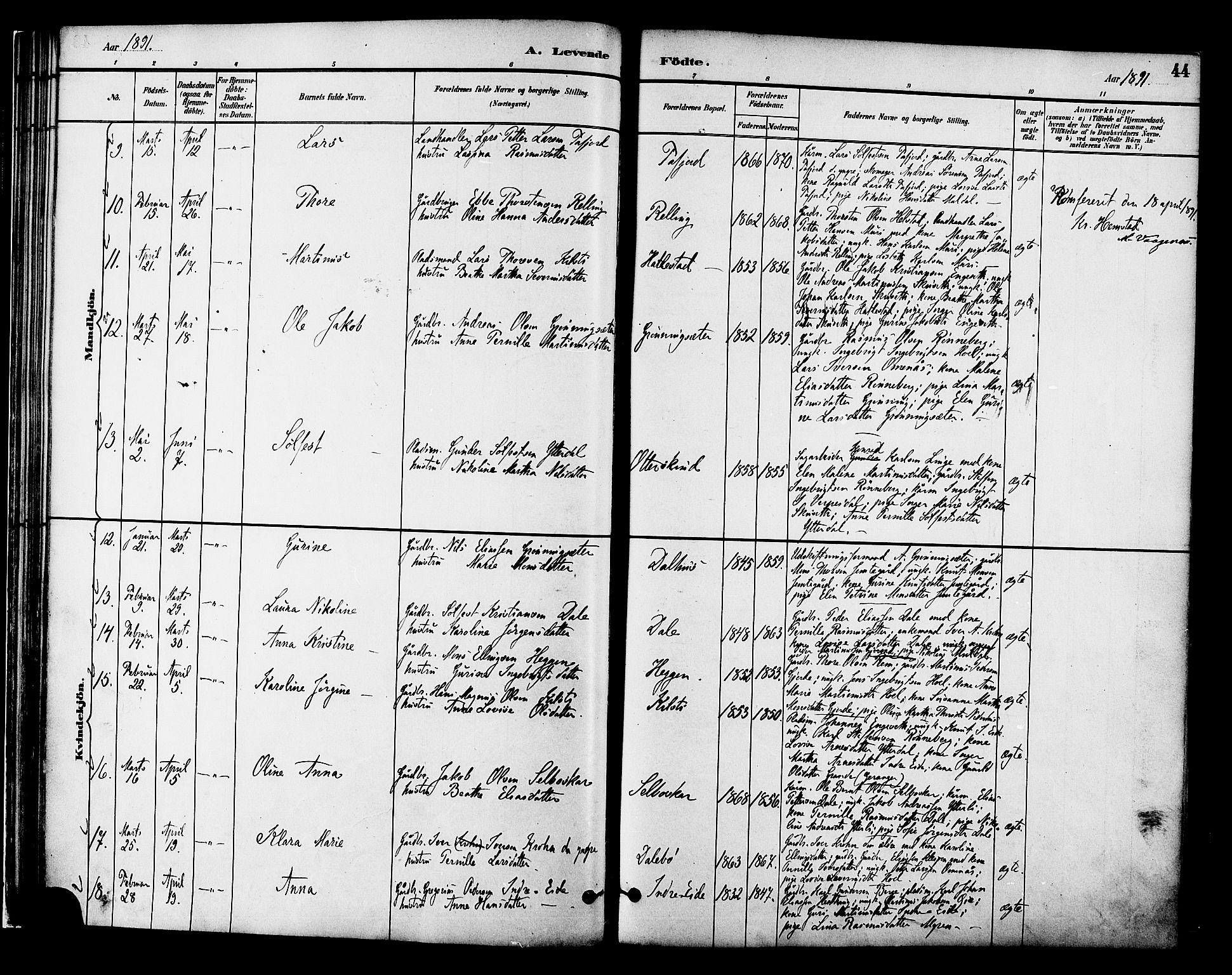 Ministerialprotokoller, klokkerbøker og fødselsregistre - Møre og Romsdal, AV/SAT-A-1454/519/L0255: Ministerialbok nr. 519A14, 1884-1908, s. 44