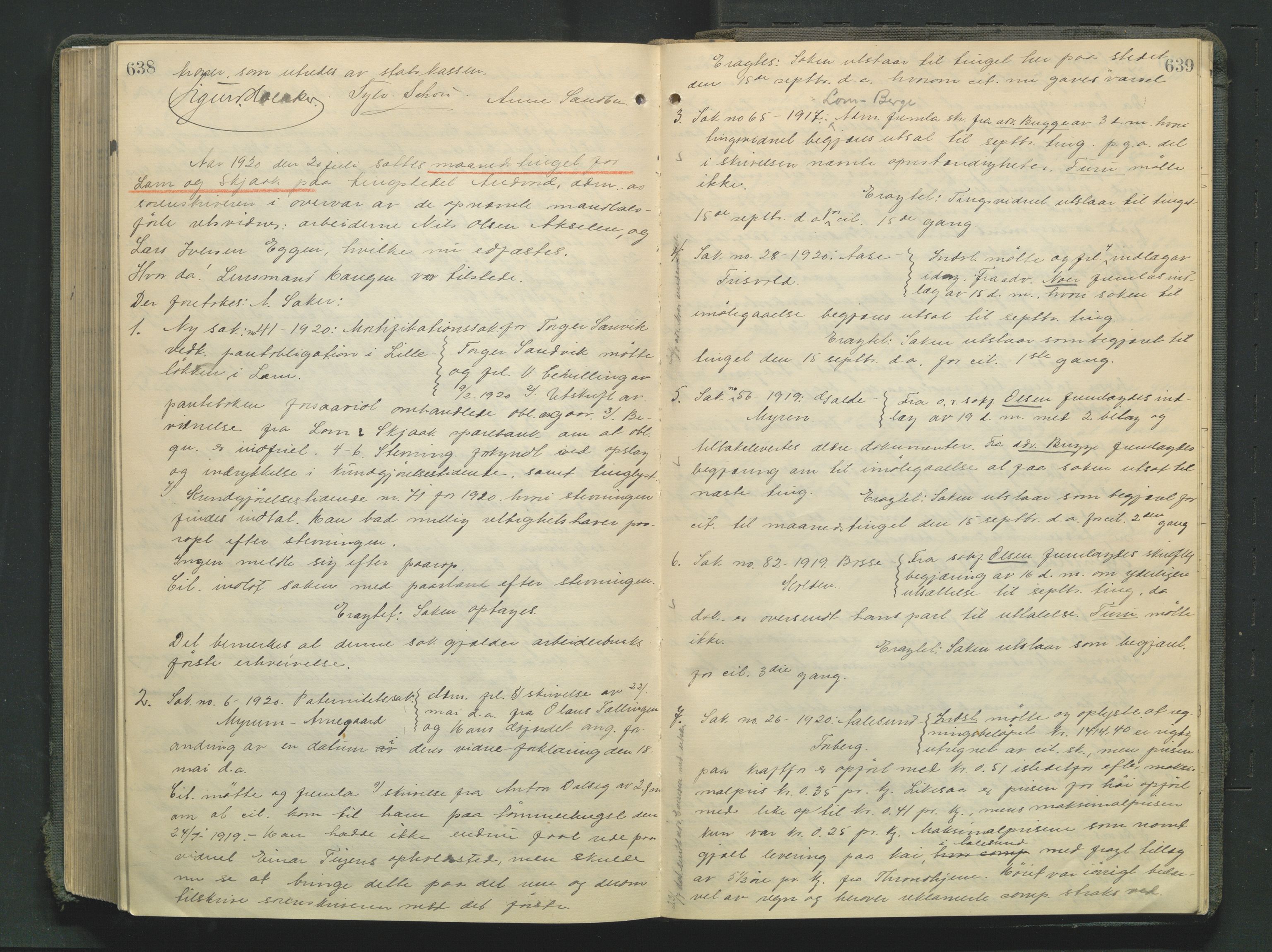 Nord-Gudbrandsdal tingrett, AV/SAH-TING-002/G/Gb/L0034: Tingbok, 1918-1920, s. 638-639