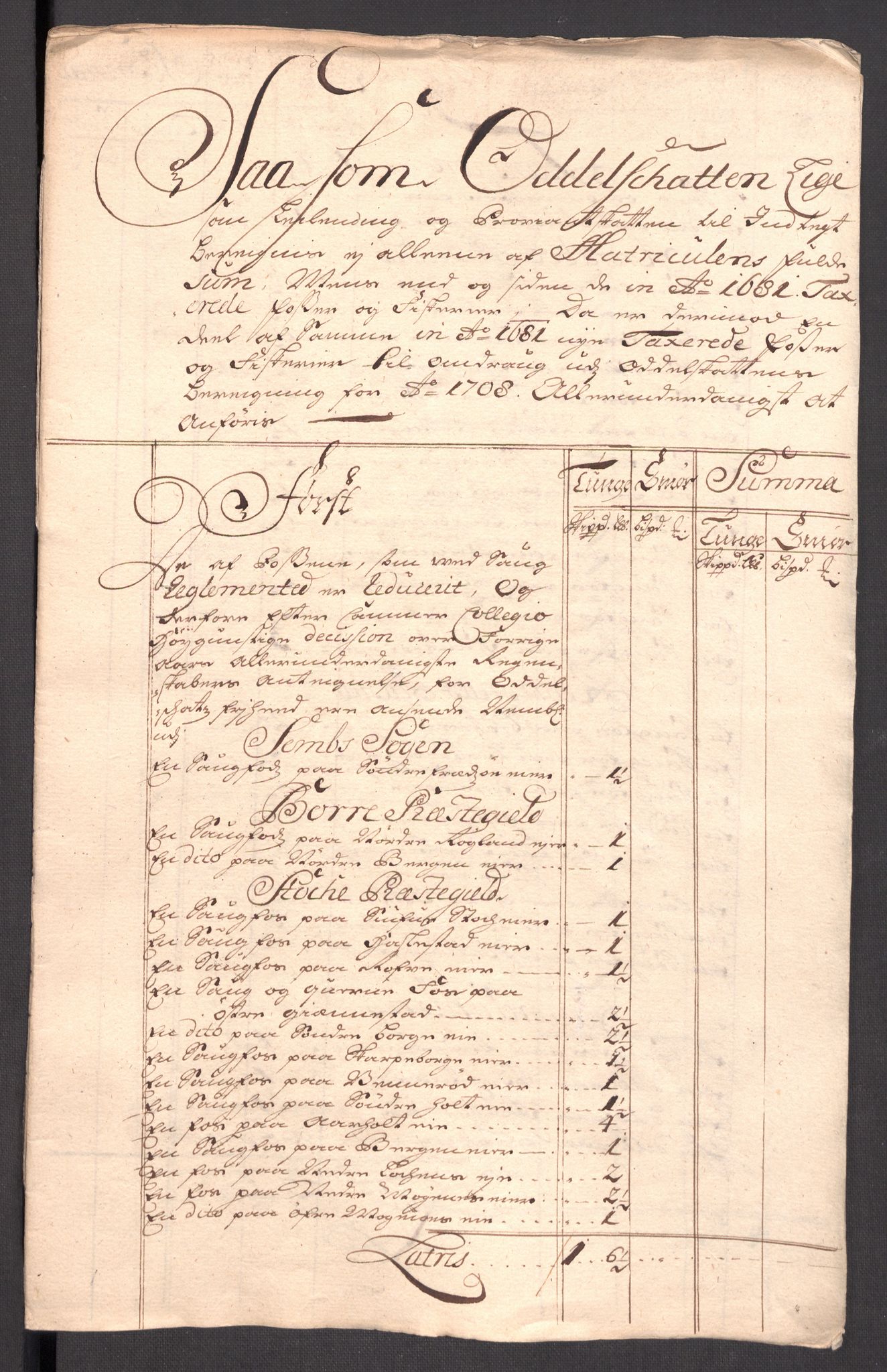 Rentekammeret inntil 1814, Reviderte regnskaper, Fogderegnskap, RA/EA-4092/R32/L1873: Fogderegnskap Jarlsberg grevskap, 1708, s. 252