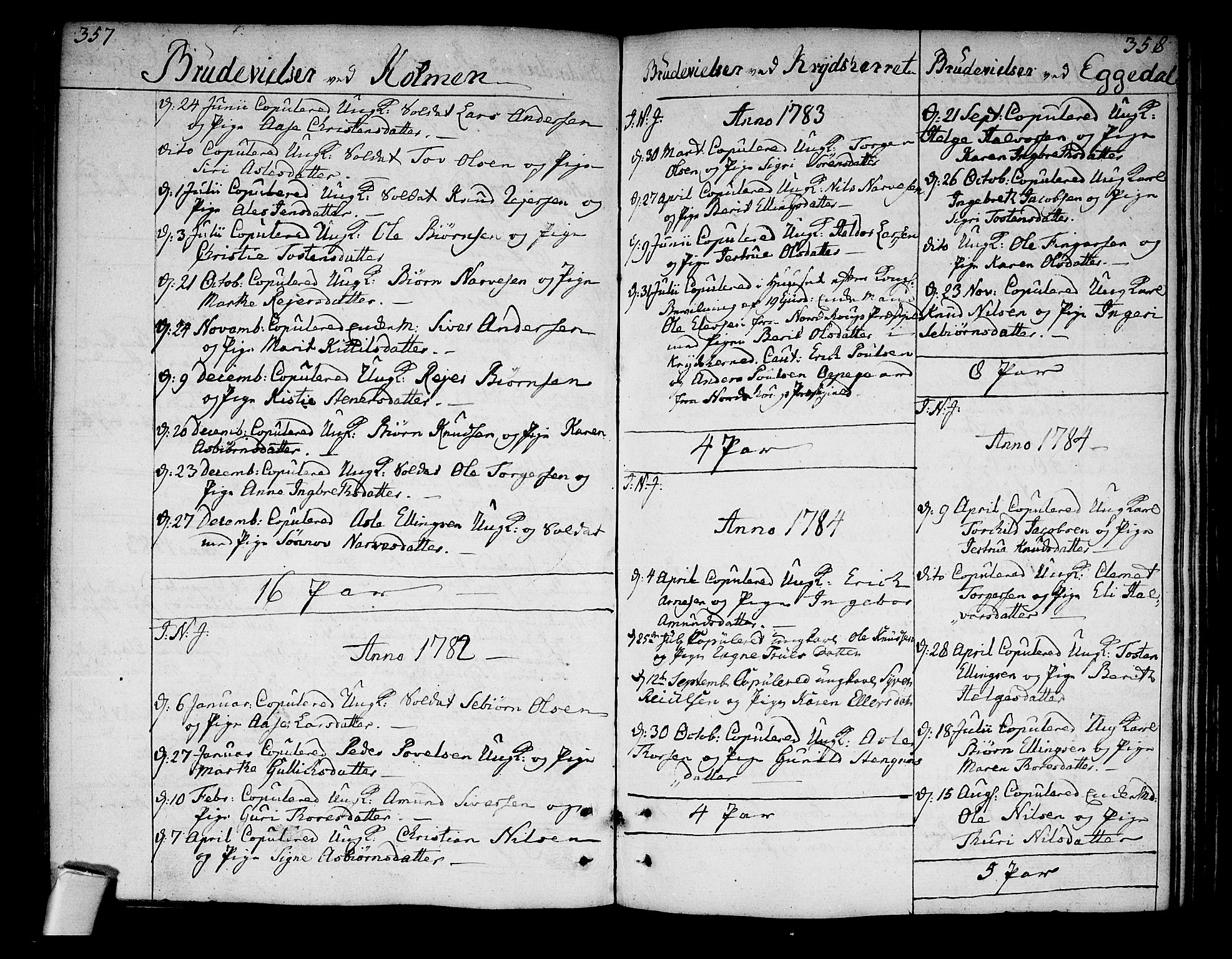 Sigdal kirkebøker, AV/SAKO-A-245/F/Fa/L0002: Ministerialbok nr. I 2, 1778-1792, s. 357-358