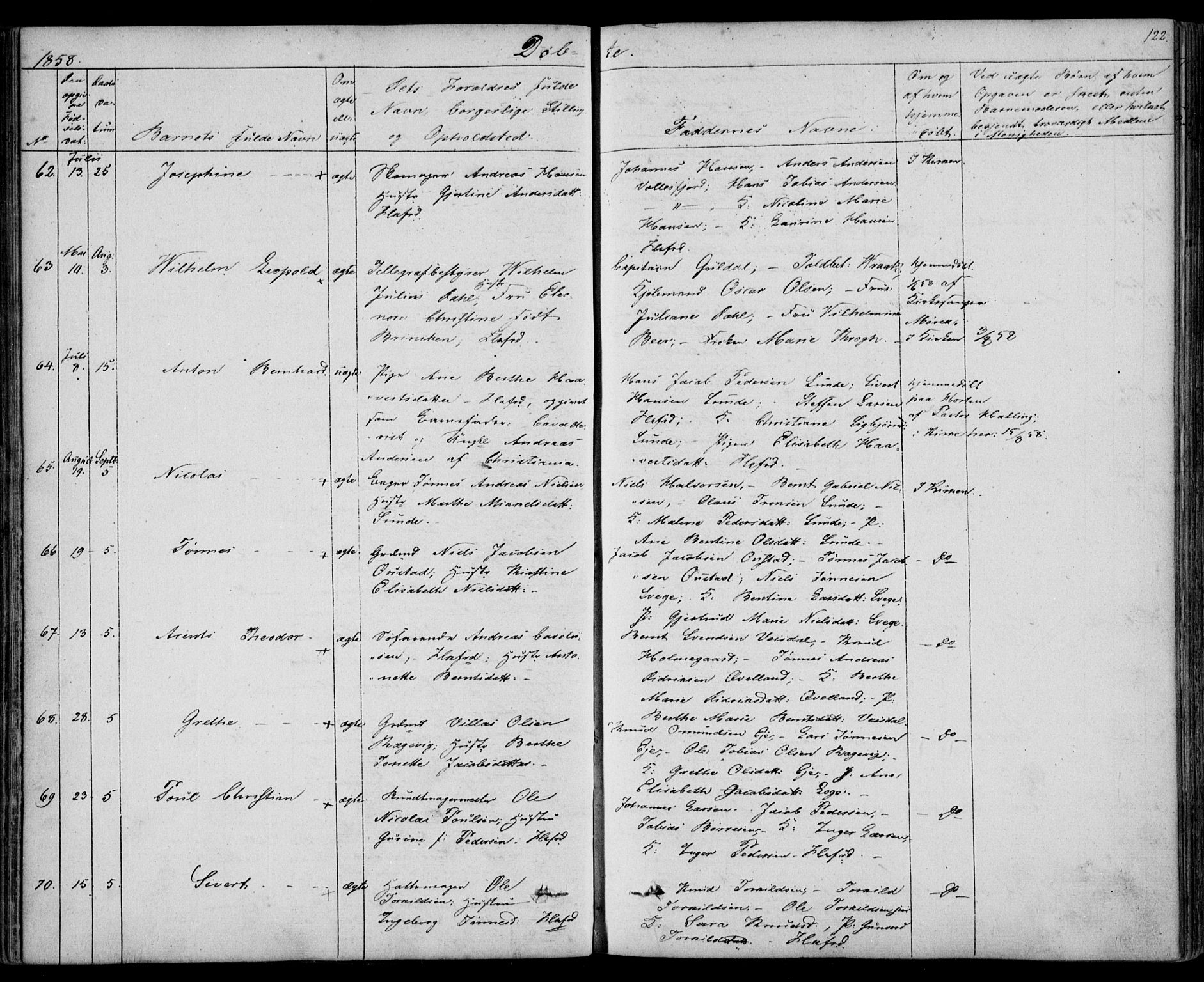 Flekkefjord sokneprestkontor, AV/SAK-1111-0012/F/Fb/Fbc/L0005: Klokkerbok nr. B 5, 1846-1866, s. 122