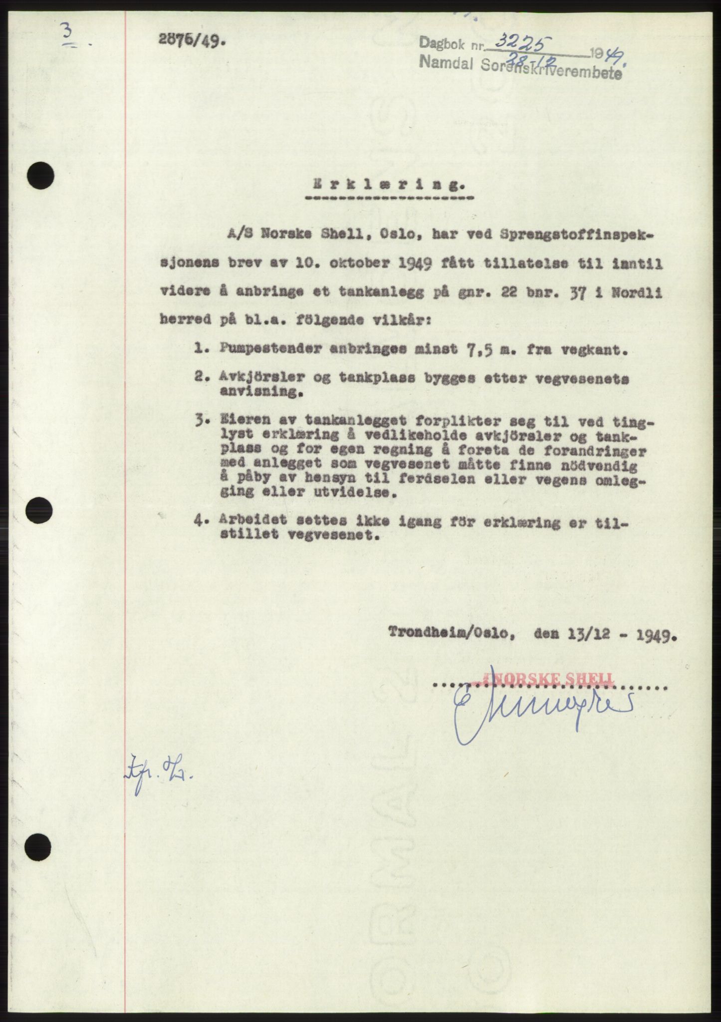 Namdal sorenskriveri, SAT/A-4133/1/2/2C: Pantebok nr. -, 1949-1949, Dagboknr: 3225/1949