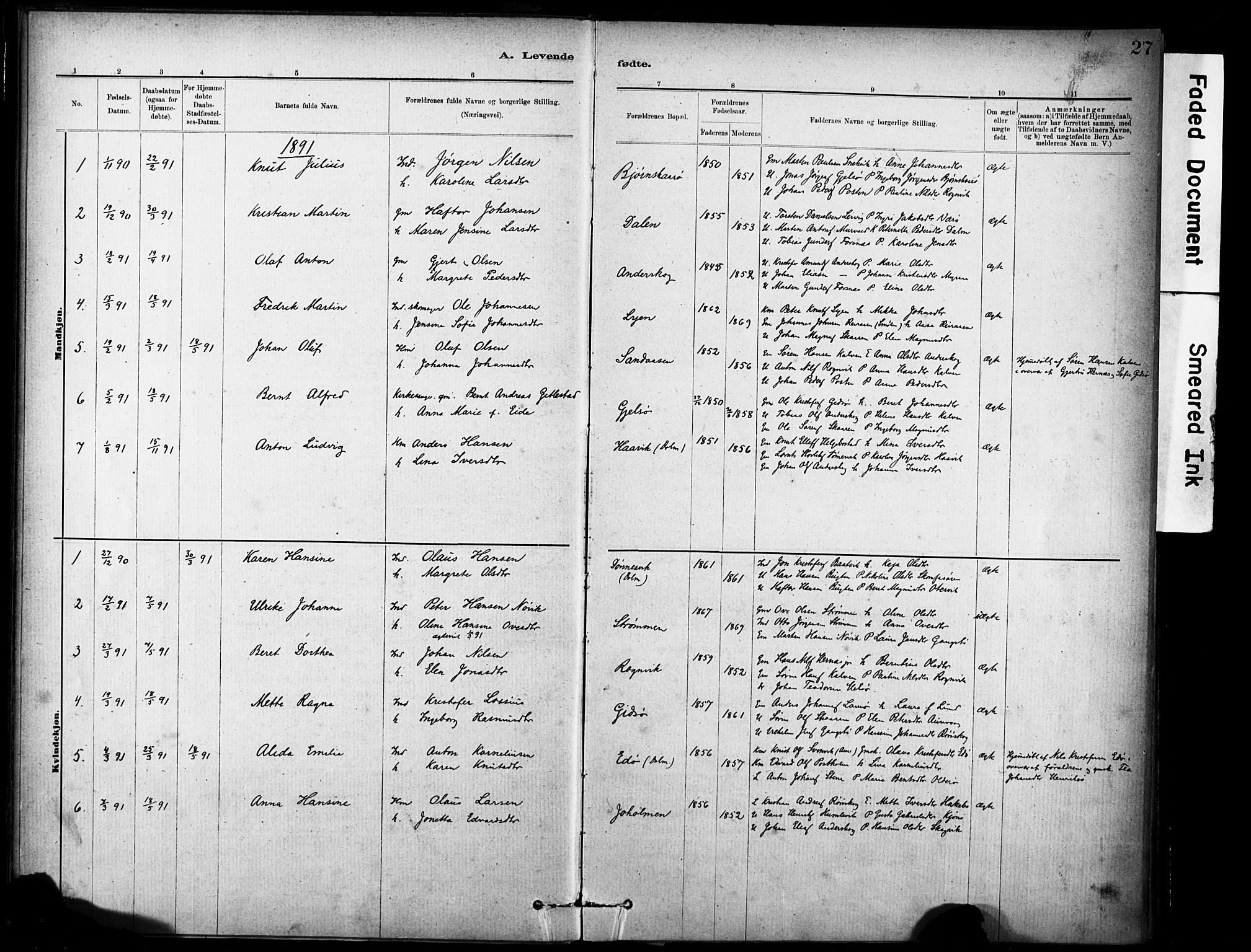Ministerialprotokoller, klokkerbøker og fødselsregistre - Sør-Trøndelag, AV/SAT-A-1456/635/L0551: Ministerialbok nr. 635A01, 1882-1899, s. 27