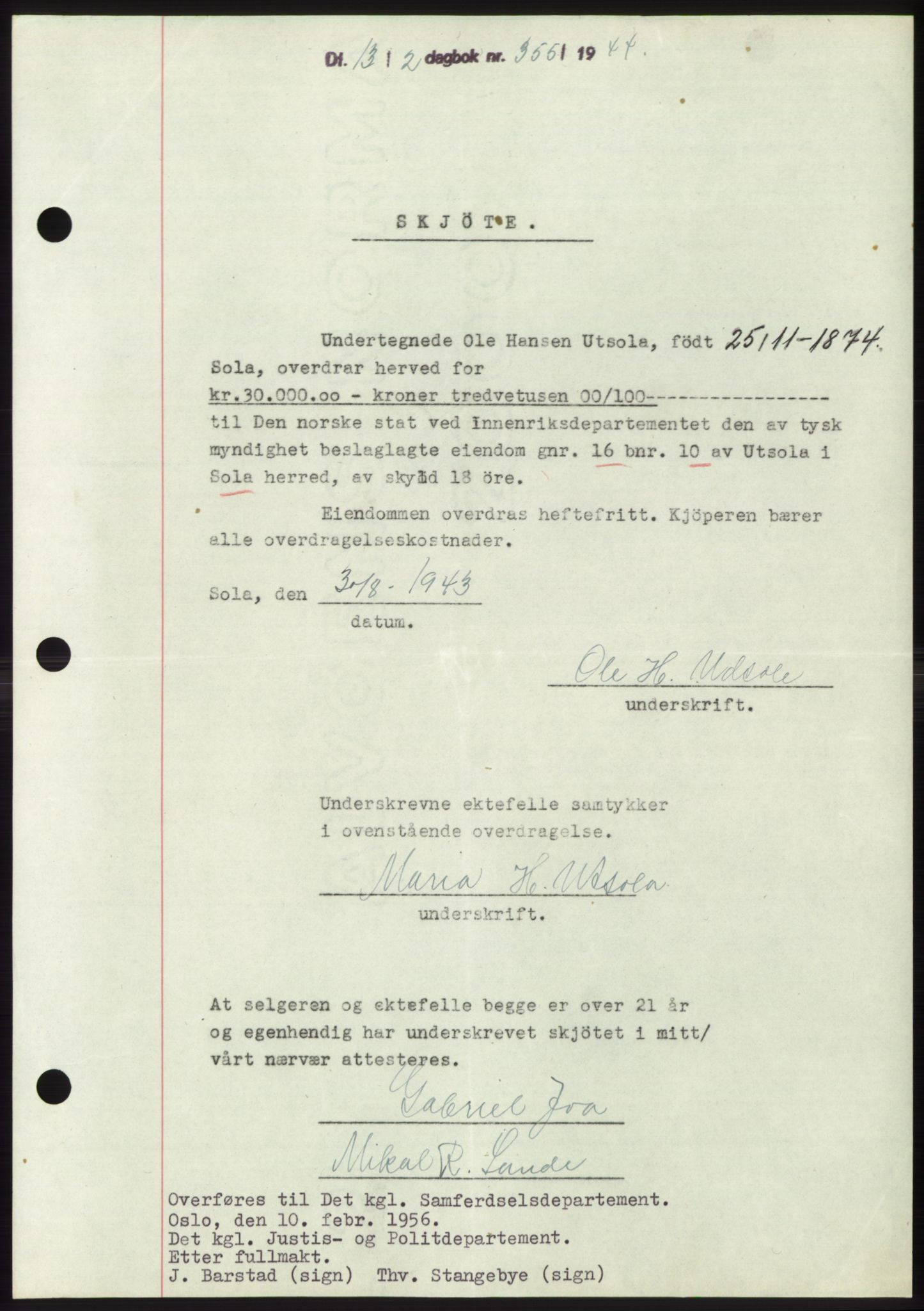 Jæren sorenskriveri, SAST/A-100310/03/G/Gba/L0087: Pantebok, 1944-1945, Dagboknr: 356/1945