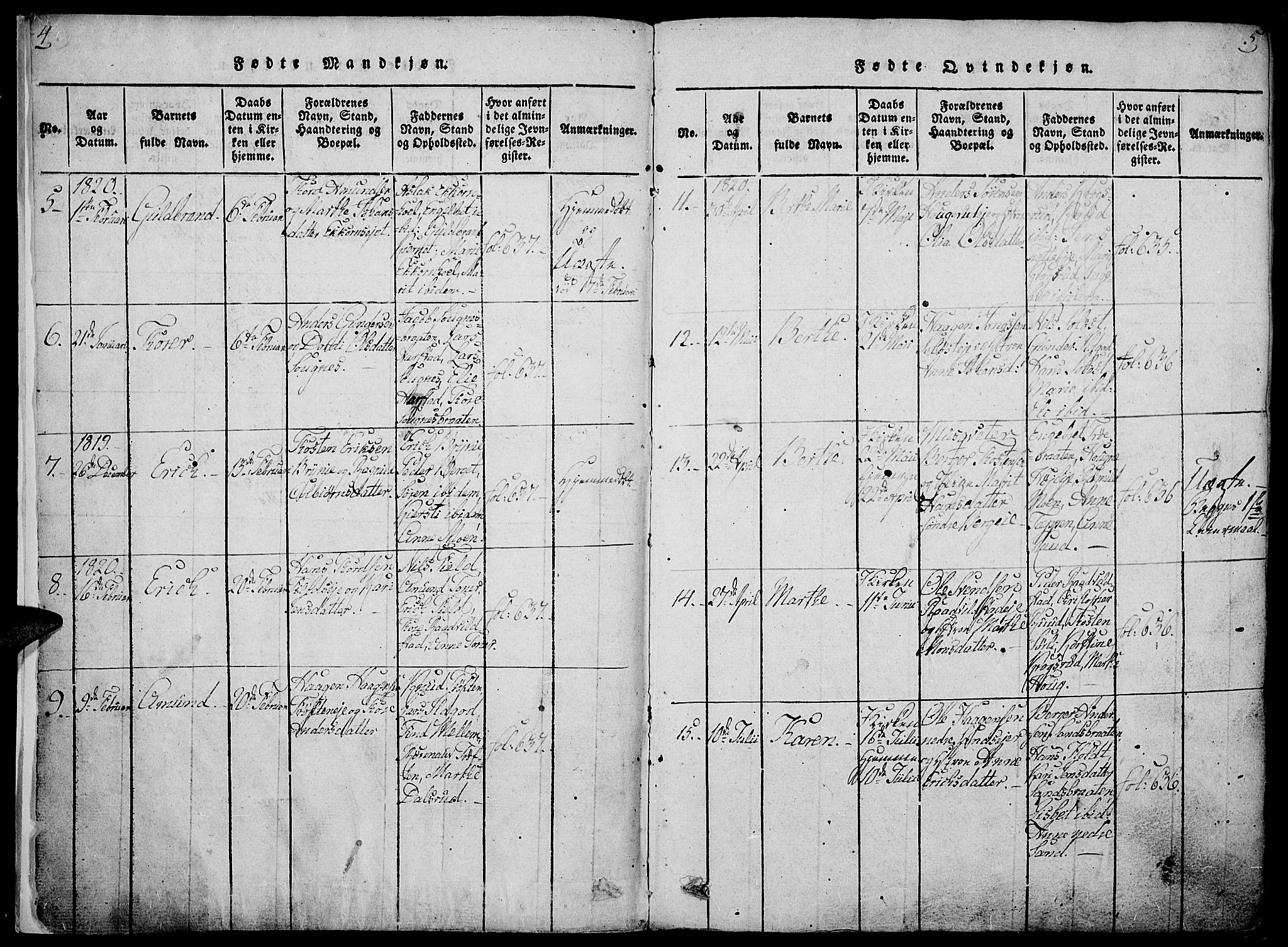 Nord-Odal prestekontor, SAH/PREST-032/H/Ha/Haa/L0001: Ministerialbok nr. 1, 1819-1838, s. 4-5