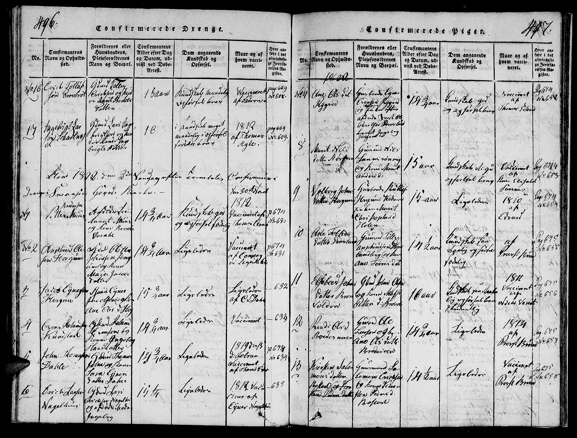 Ministerialprotokoller, klokkerbøker og fødselsregistre - Nord-Trøndelag, AV/SAT-A-1458/749/L0479: Klokkerbok nr. 749C01, 1817-1829, s. 496-497
