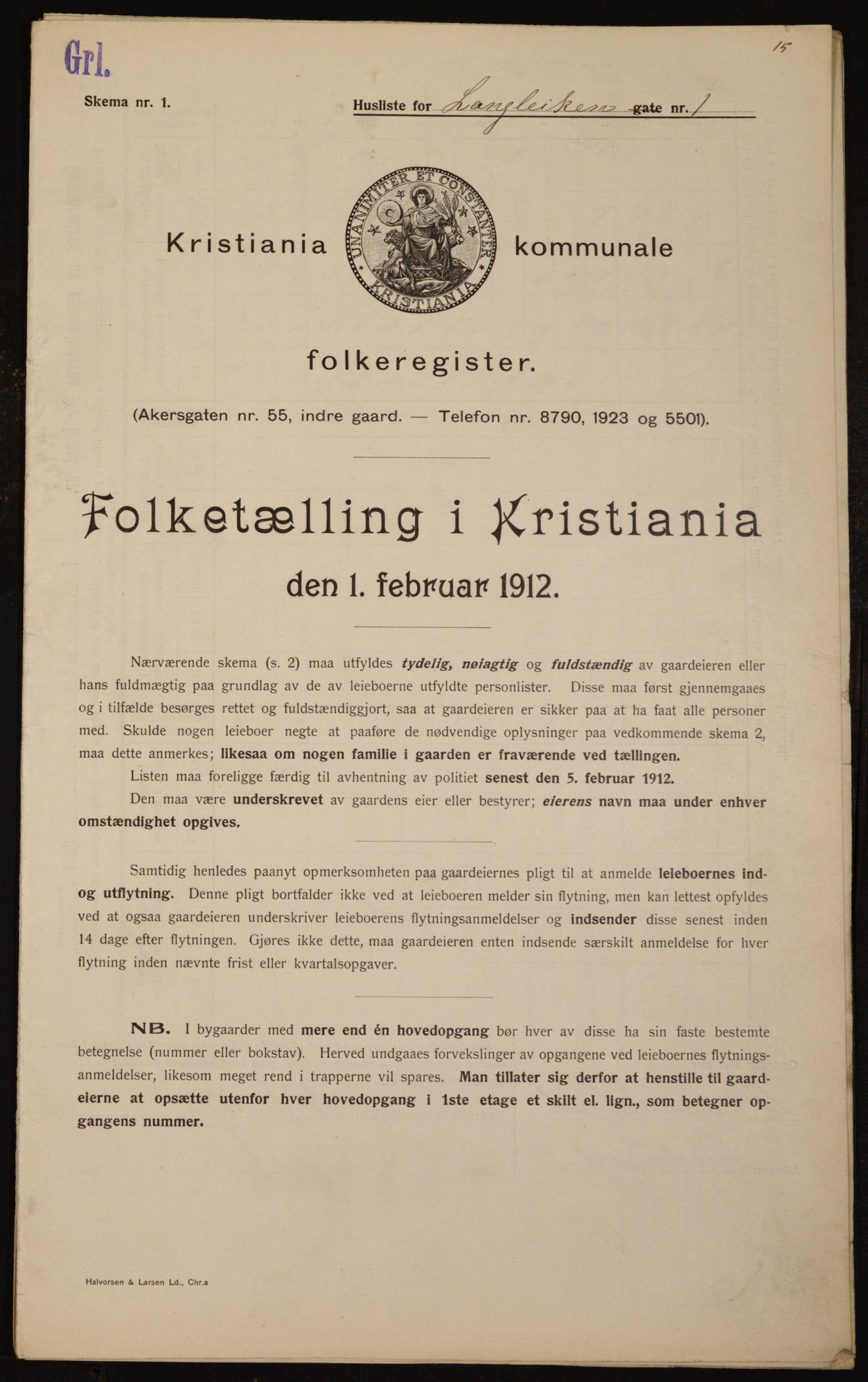 OBA, Kommunal folketelling 1.2.1912 for Kristiania, 1912, s. 57255