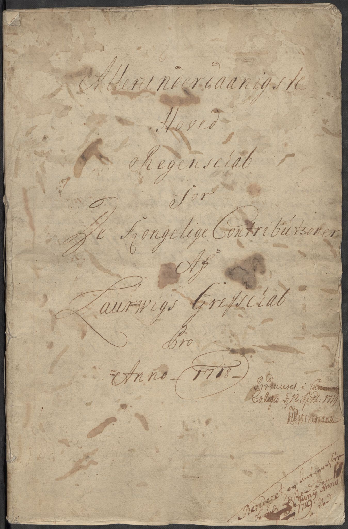 Rentekammeret inntil 1814, Reviderte regnskaper, Fogderegnskap, RA/EA-4092/R33/L1988: Fogderegnskap Larvik grevskap, 1718, s. 3