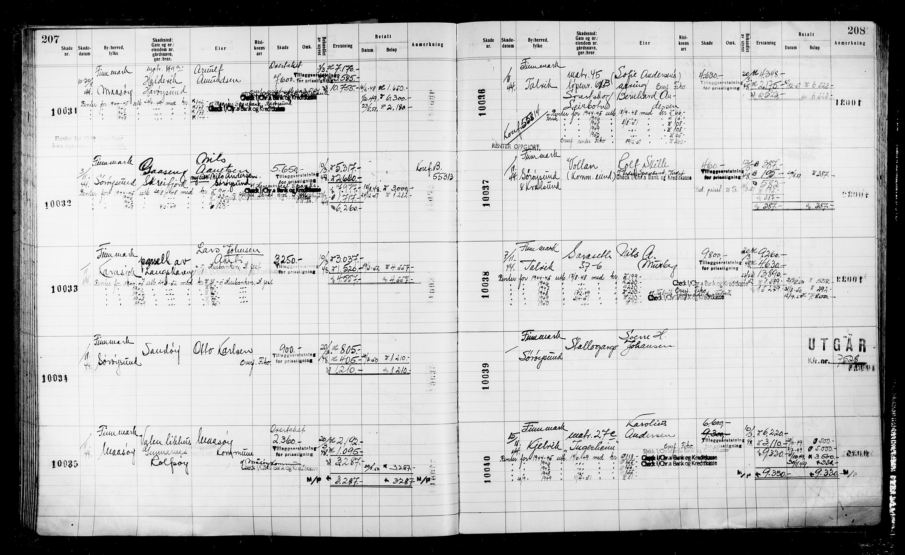 Krigsskadetrygdene for bygninger og løsøre, RA/S-1548/V/L0043: Bygning, ikke trygdet., 1940-1945, s. 207-208