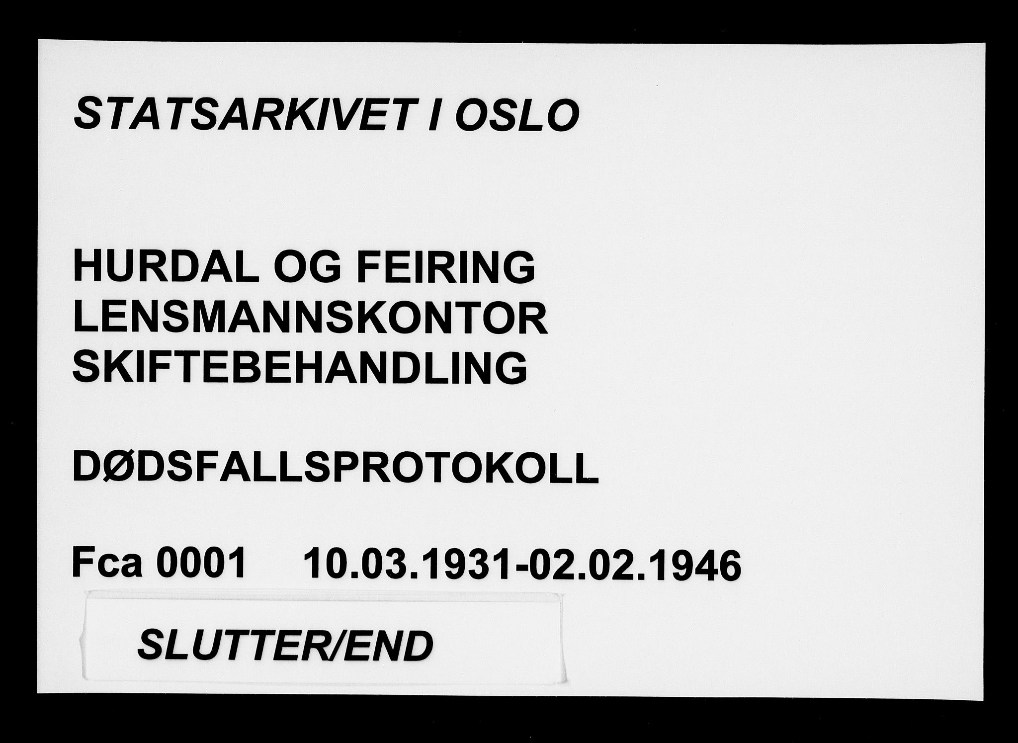 Hurdal og Feiring lensmannskontor, AV/SAO-A-10266b/H/Ha/Haa/L0001: Dødsfallprotokoll, 1931-1946