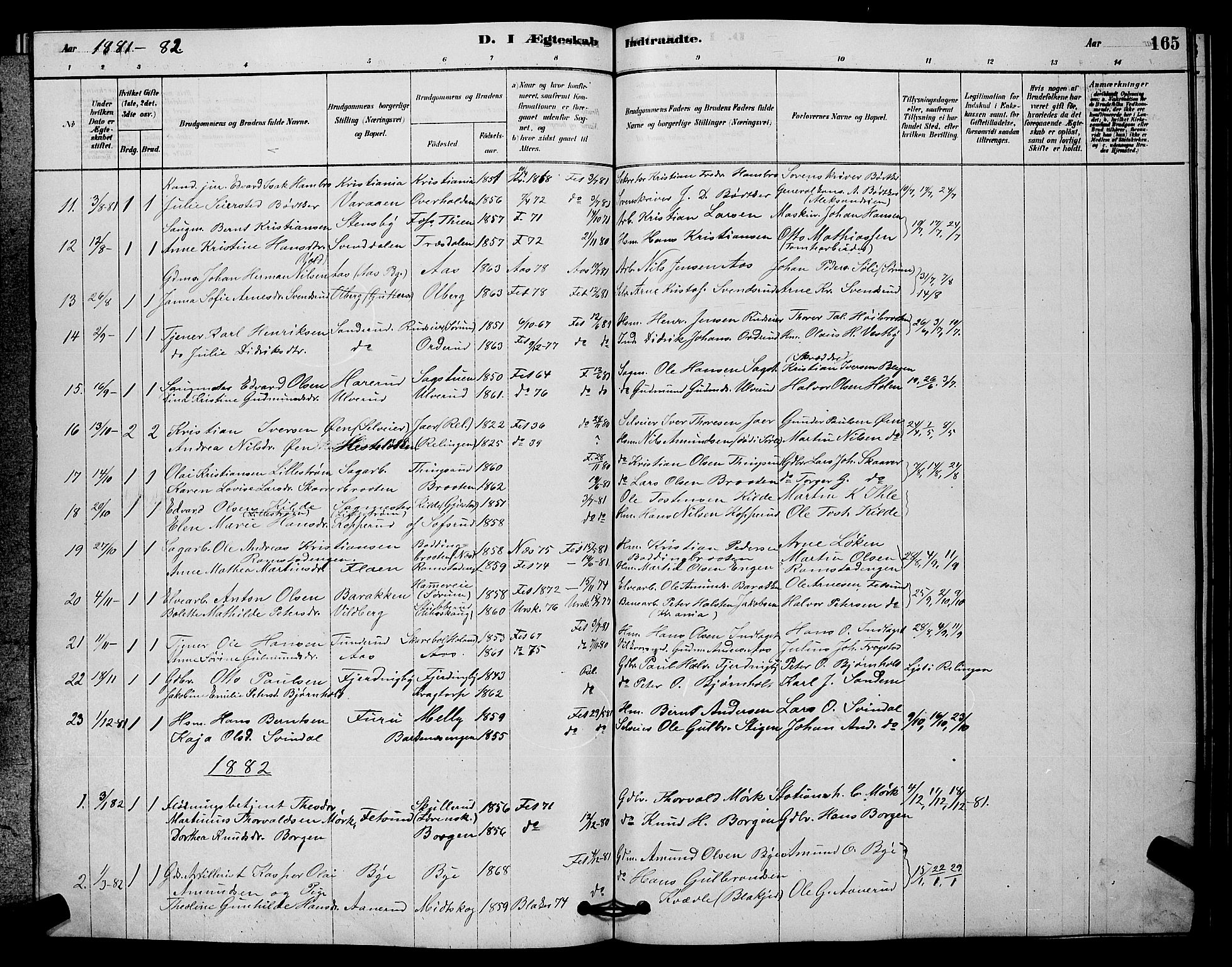 Fet prestekontor Kirkebøker, AV/SAO-A-10370a/G/Ga/L0006: Klokkerbok nr. I 6, 1878-1891, s. 165