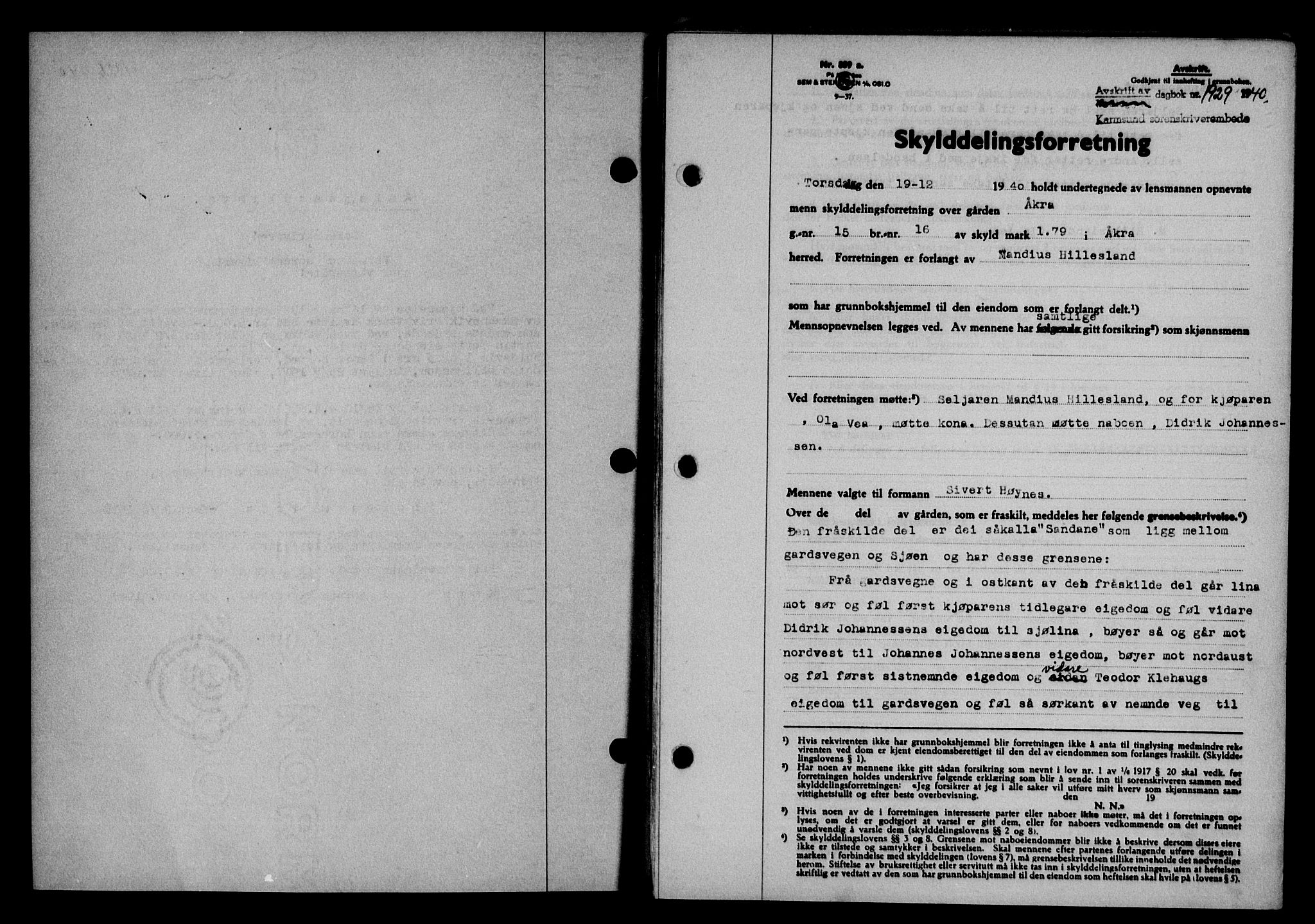 Karmsund sorenskriveri, SAST/A-100311/01/II/IIB/L0074: Pantebok nr. 55A, 1940-1941, Dagboknr: 1929/1940