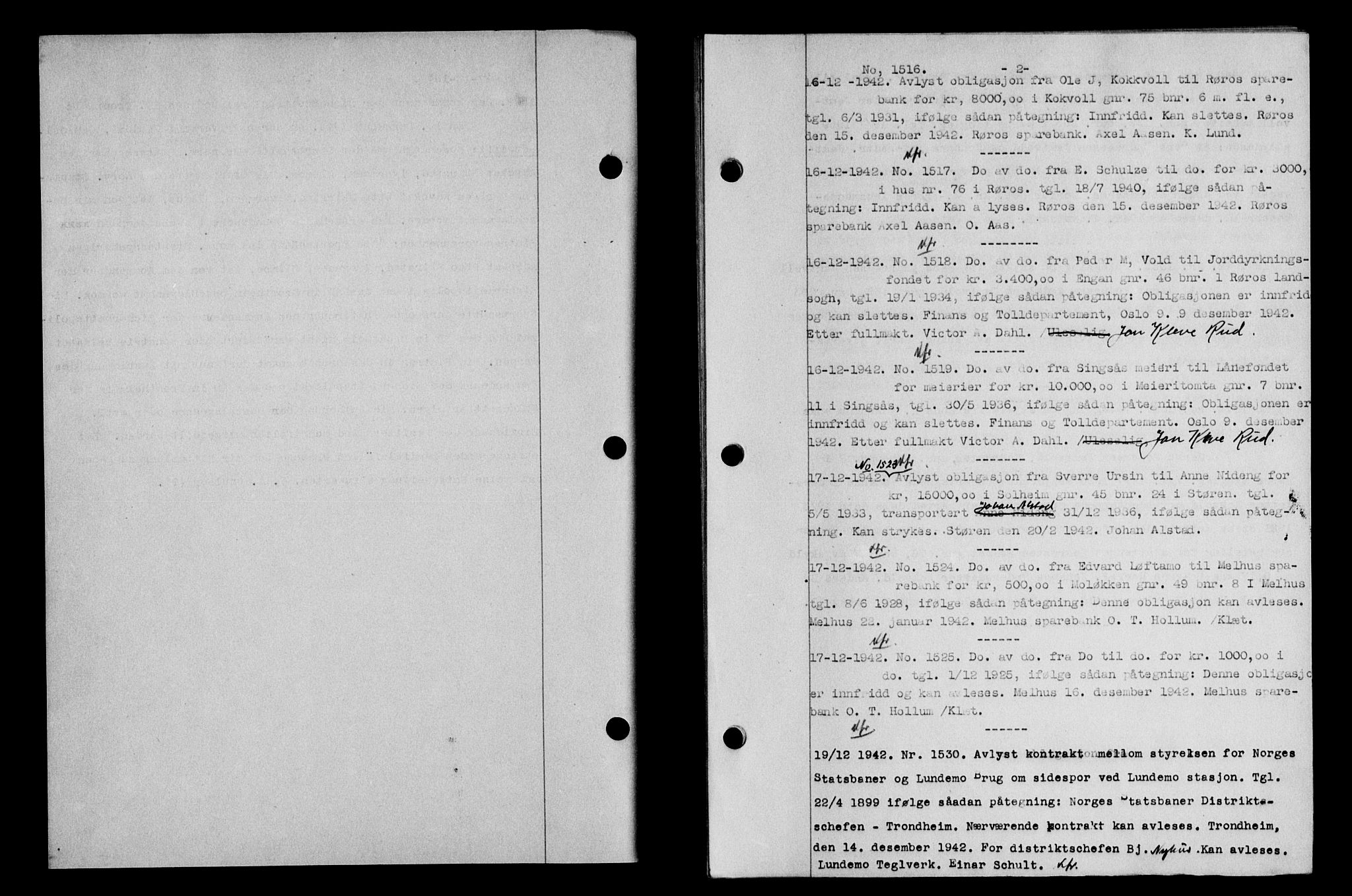 Gauldal sorenskriveri, SAT/A-0014/1/2/2C/L0056: Pantebok nr. 61, 1942-1943, Dagboknr: 1516/1942