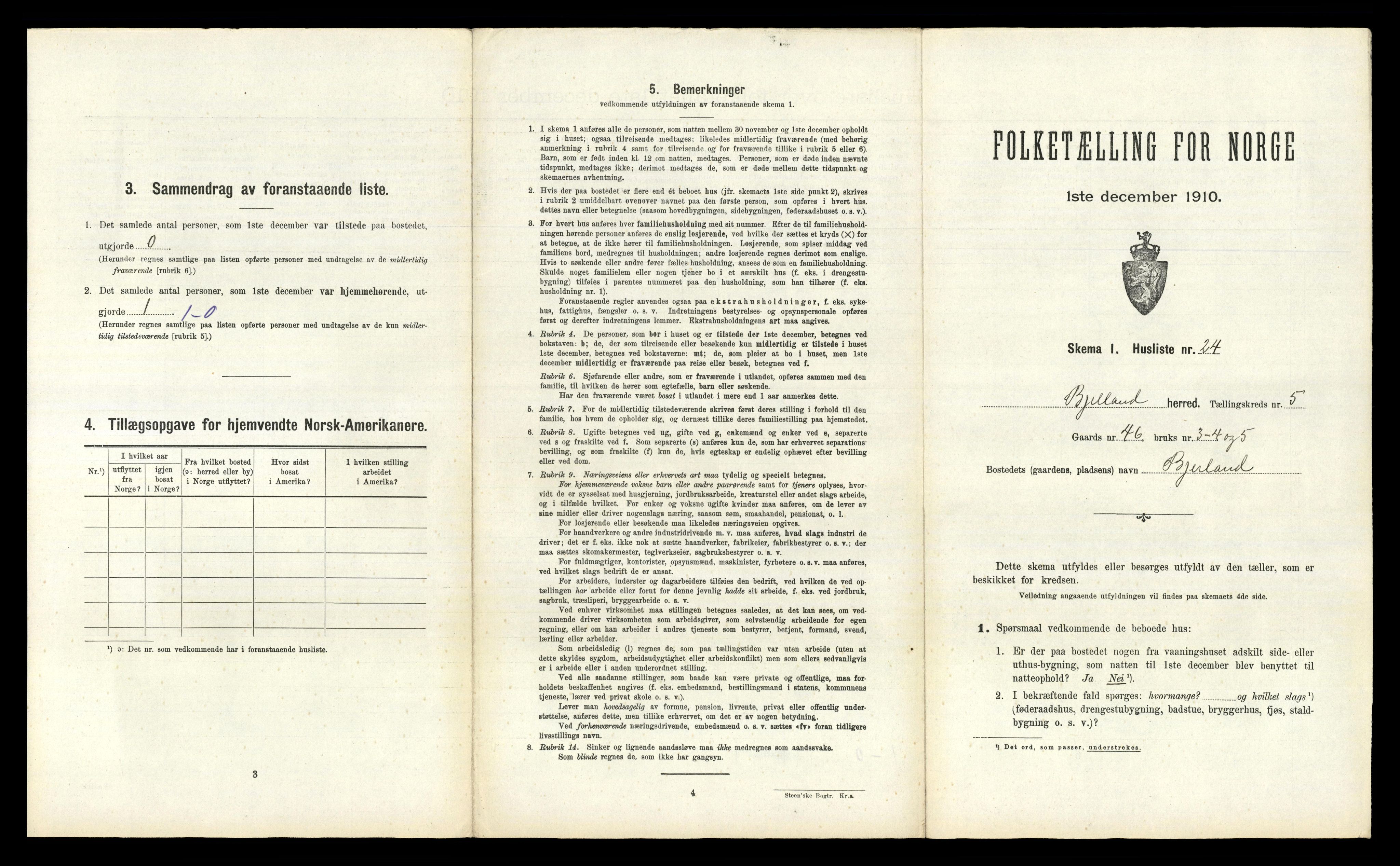 RA, Folketelling 1910 for 1024 Bjelland herred, 1910, s. 332