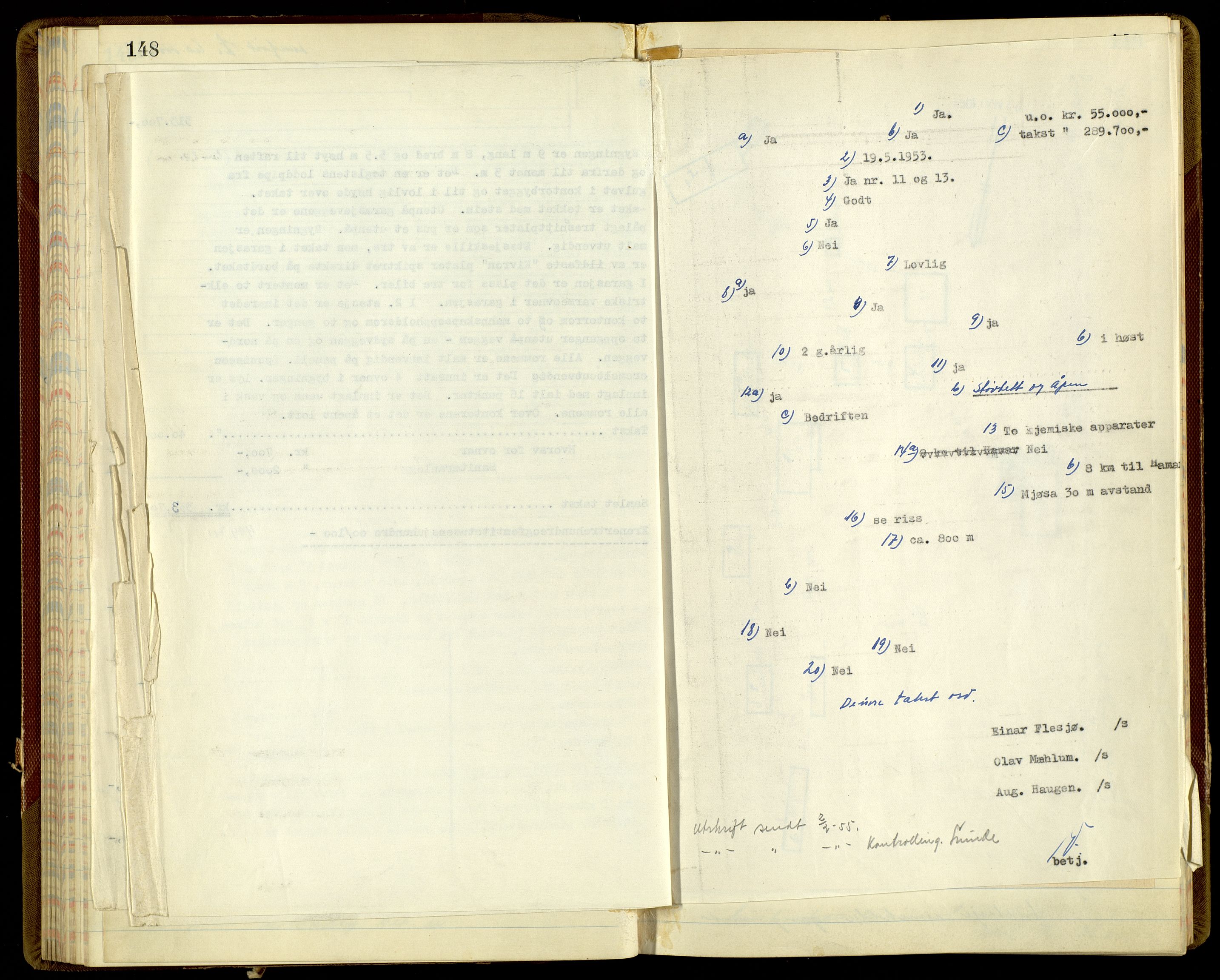 Norges Brannkasse, Vang, Hedmark, AV/SAH-NBRANV-005/F/L0006: Branntakstprotokoll, 1952-1955