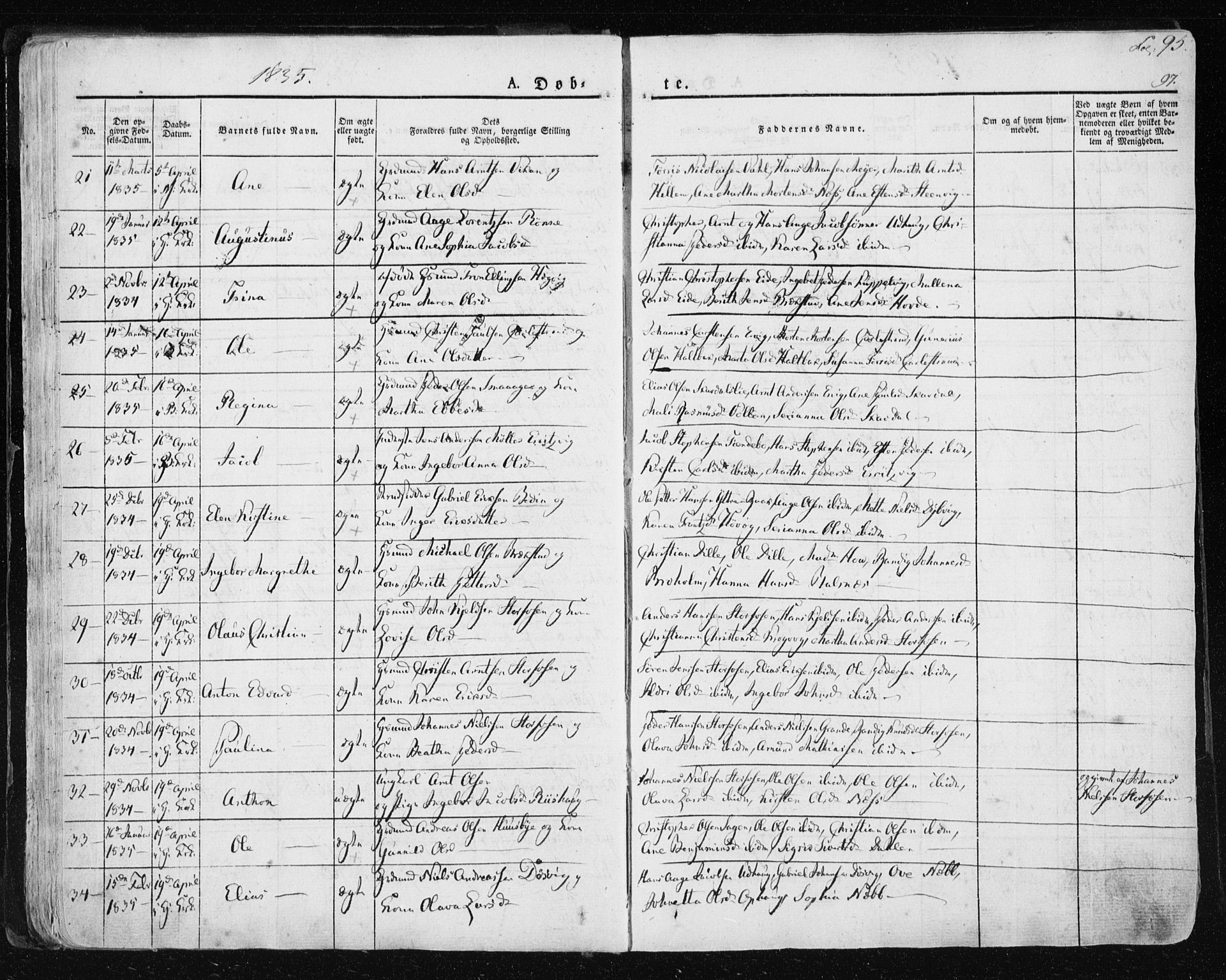 Ministerialprotokoller, klokkerbøker og fødselsregistre - Sør-Trøndelag, SAT/A-1456/659/L0735: Ministerialbok nr. 659A05, 1826-1841, s. 95