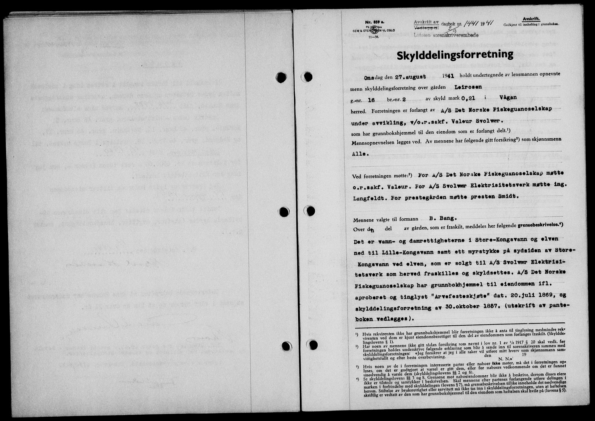 Lofoten sorenskriveri, SAT/A-0017/1/2/2C/L0008a: Pantebok nr. 8a, 1940-1941, Dagboknr: 1441/1941