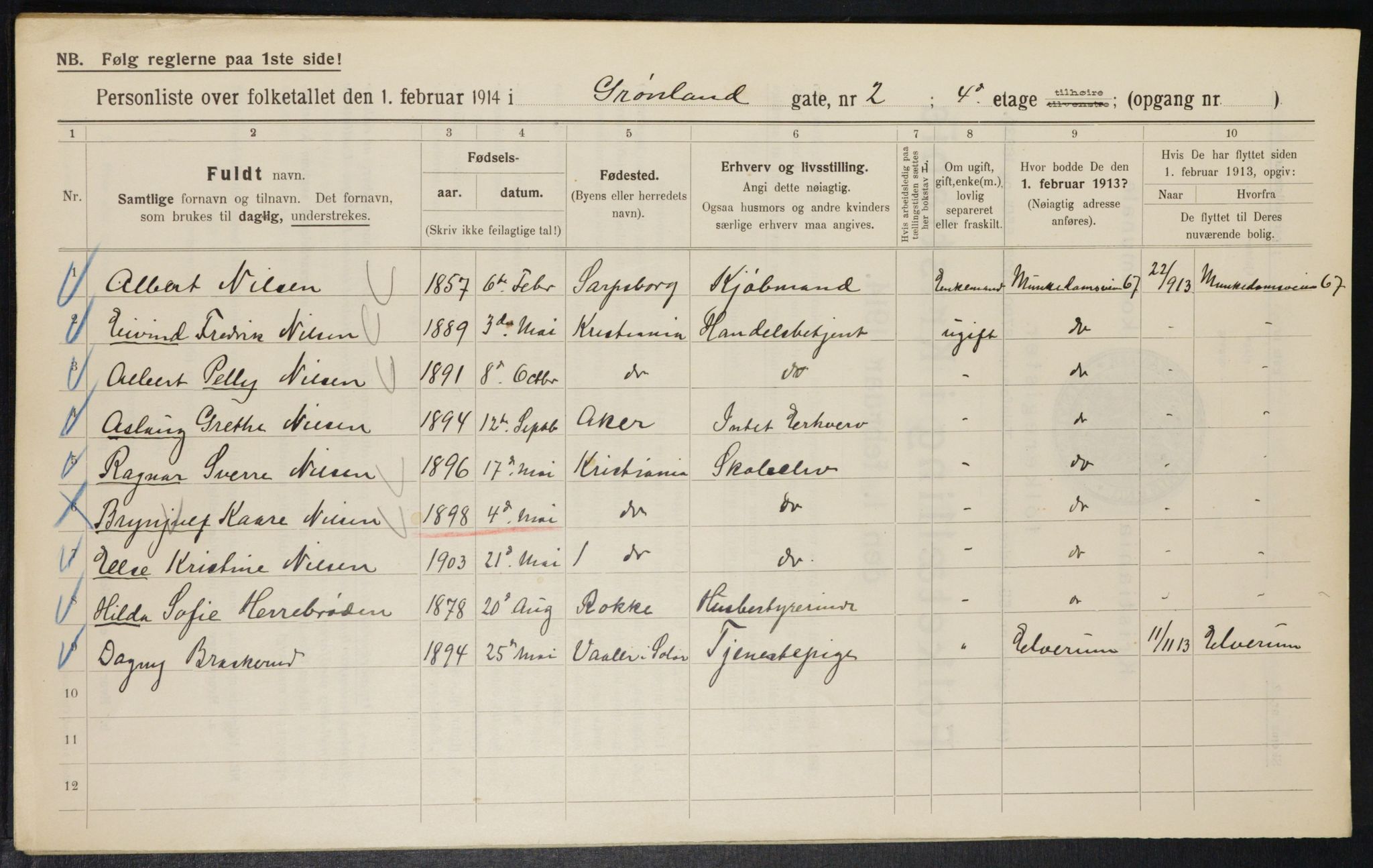 OBA, Kommunal folketelling 1.2.1914 for Kristiania, 1914, s. 31253