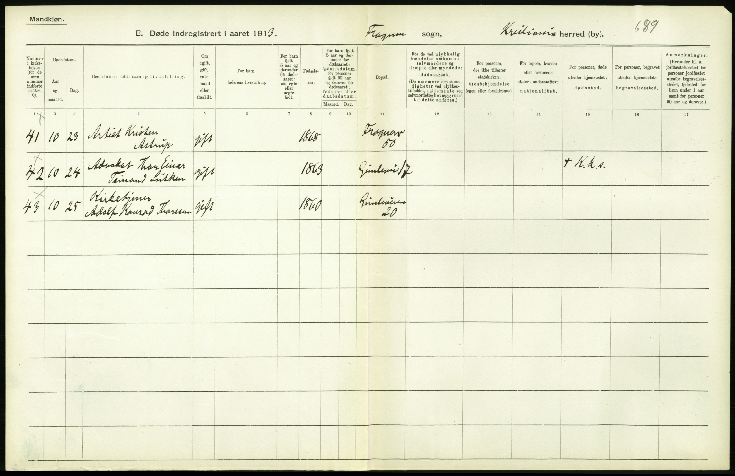 Statistisk sentralbyrå, Sosiodemografiske emner, Befolkning, AV/RA-S-2228/D/Df/Dfb/Dfbc/L0009: Kristiania: Døde., 1913, s. 34