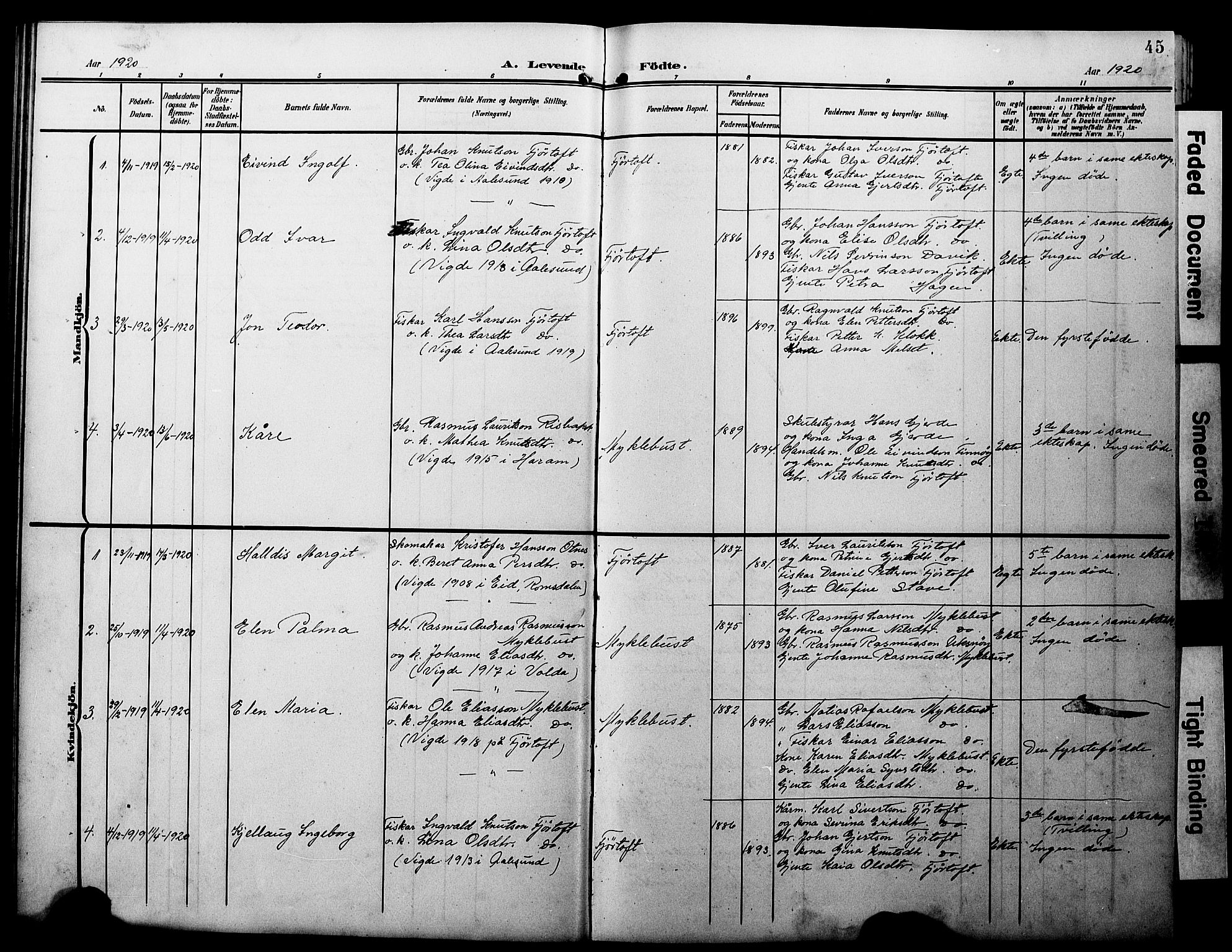 Ministerialprotokoller, klokkerbøker og fødselsregistre - Møre og Romsdal, SAT/A-1454/538/L0524: Klokkerbok nr. 538C02, 1901-1931, s. 45