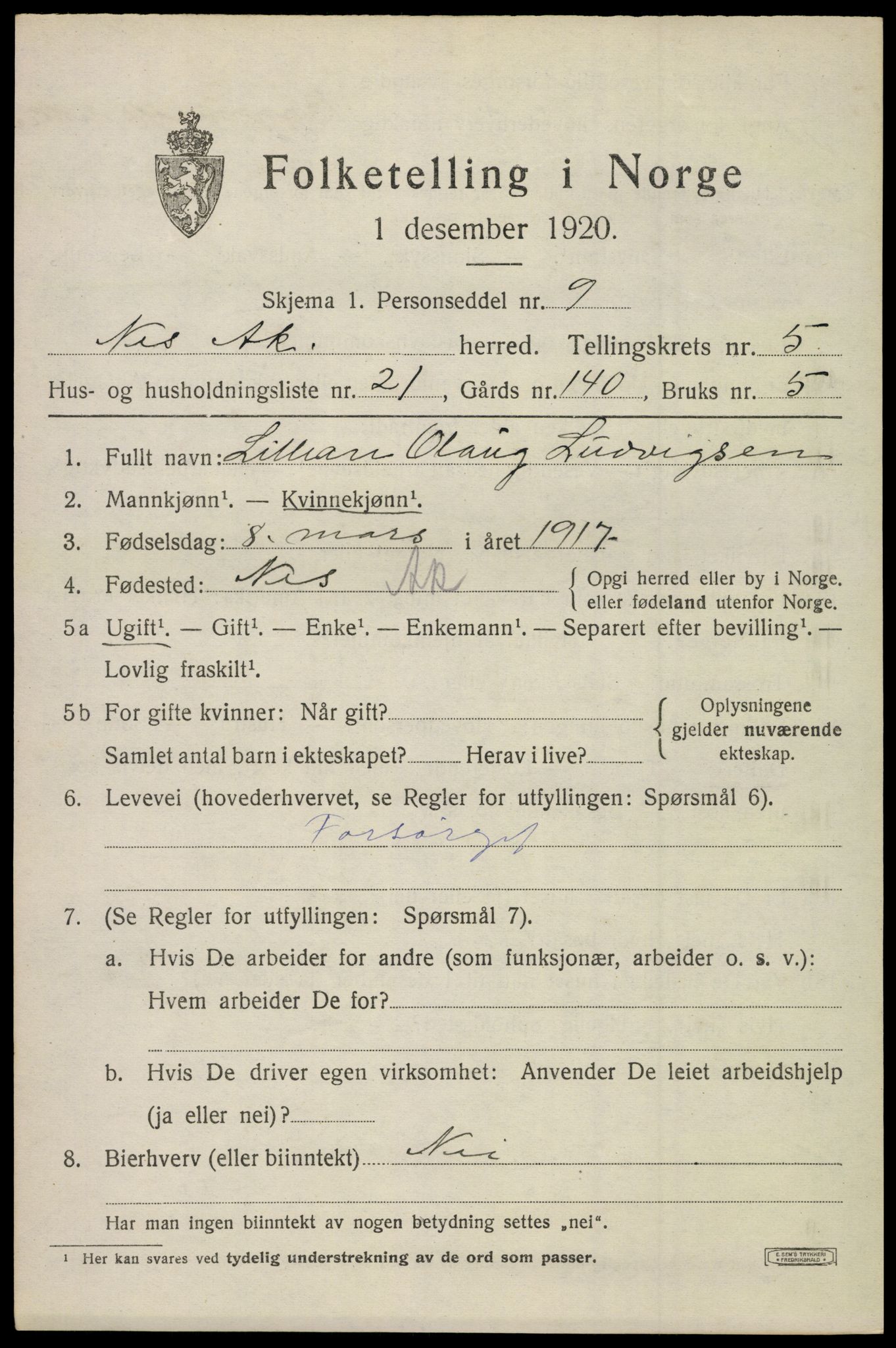SAO, Folketelling 1920 for 0236 Nes herred, 1920, s. 6692