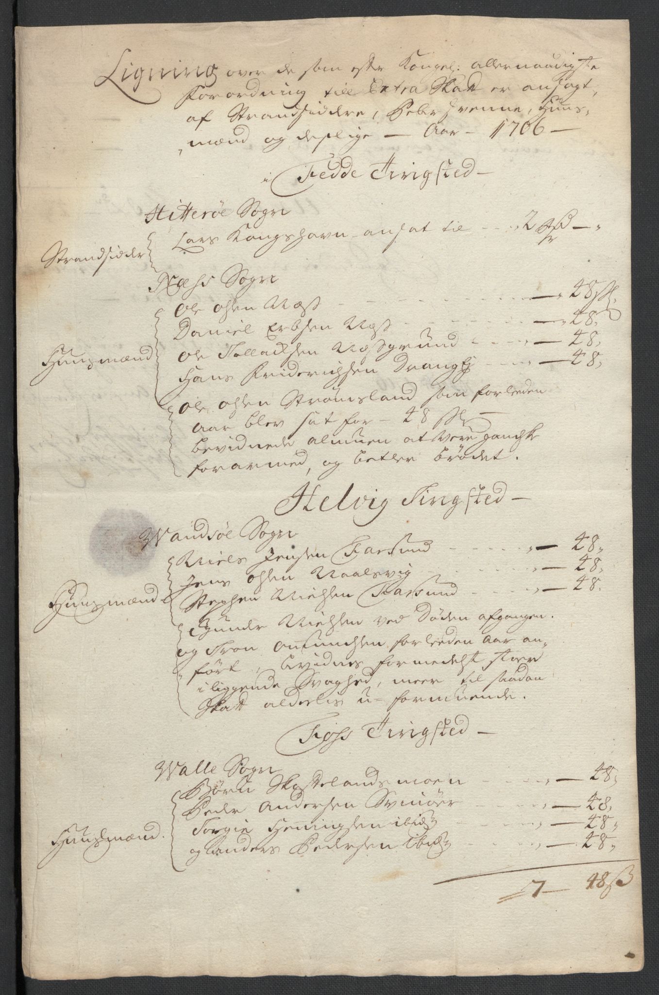 Rentekammeret inntil 1814, Reviderte regnskaper, Fogderegnskap, RA/EA-4092/R43/L2551: Fogderegnskap Lista og Mandal, 1705-1709, s. 286