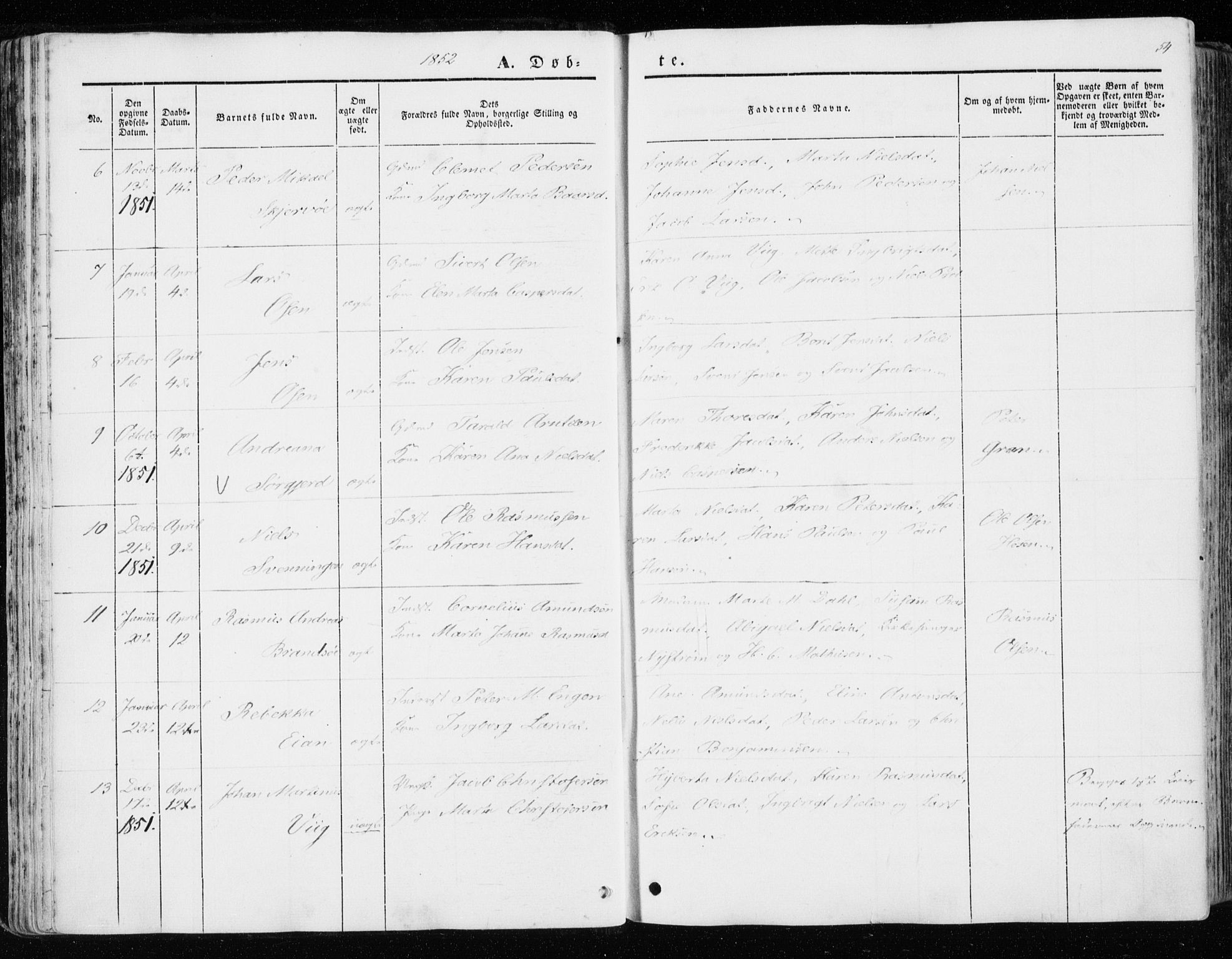 Ministerialprotokoller, klokkerbøker og fødselsregistre - Sør-Trøndelag, SAT/A-1456/657/L0704: Ministerialbok nr. 657A05, 1846-1857, s. 54