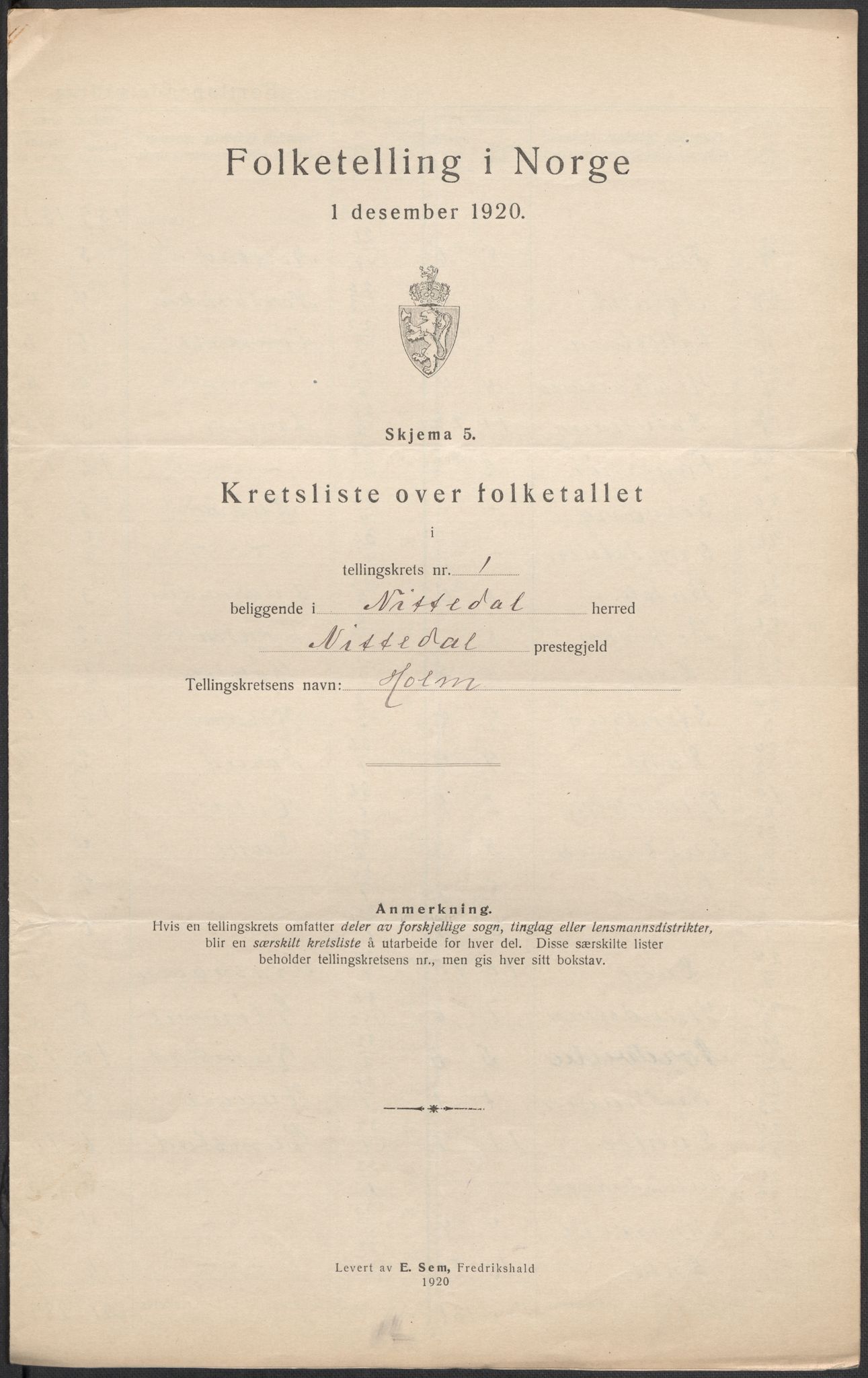 SAO, Folketelling 1920 for 0233 Nittedal herred, 1920, s. 5