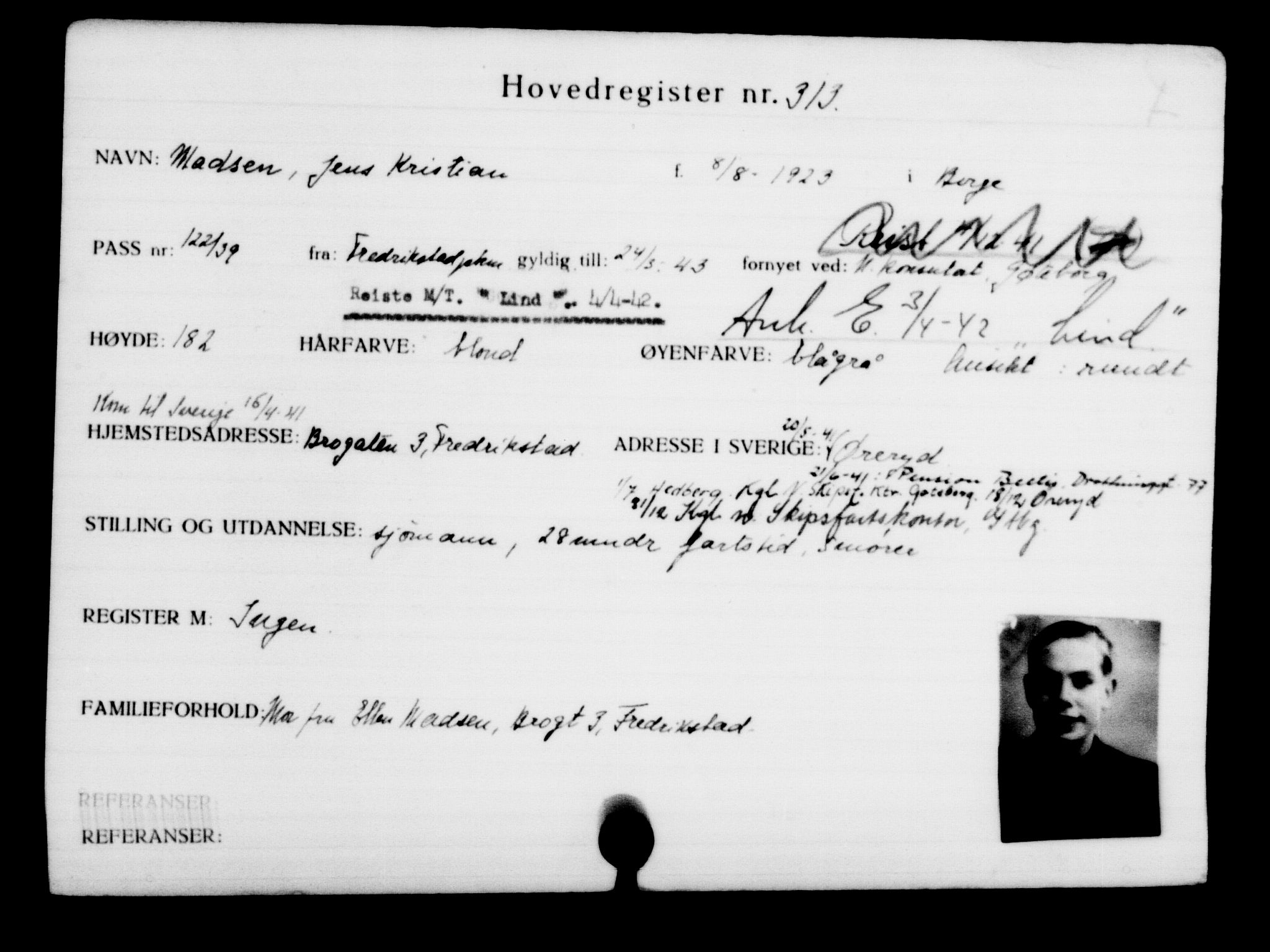 Utenriksstasjonene, Legasjonen i Stockholm, Flyktningkontoret, AV/RA-S-6753/V/Va/L0001: Kjesäterkartoteket, flyktninger med registreringsnr. 1-1000, 1940-1945, s. 501