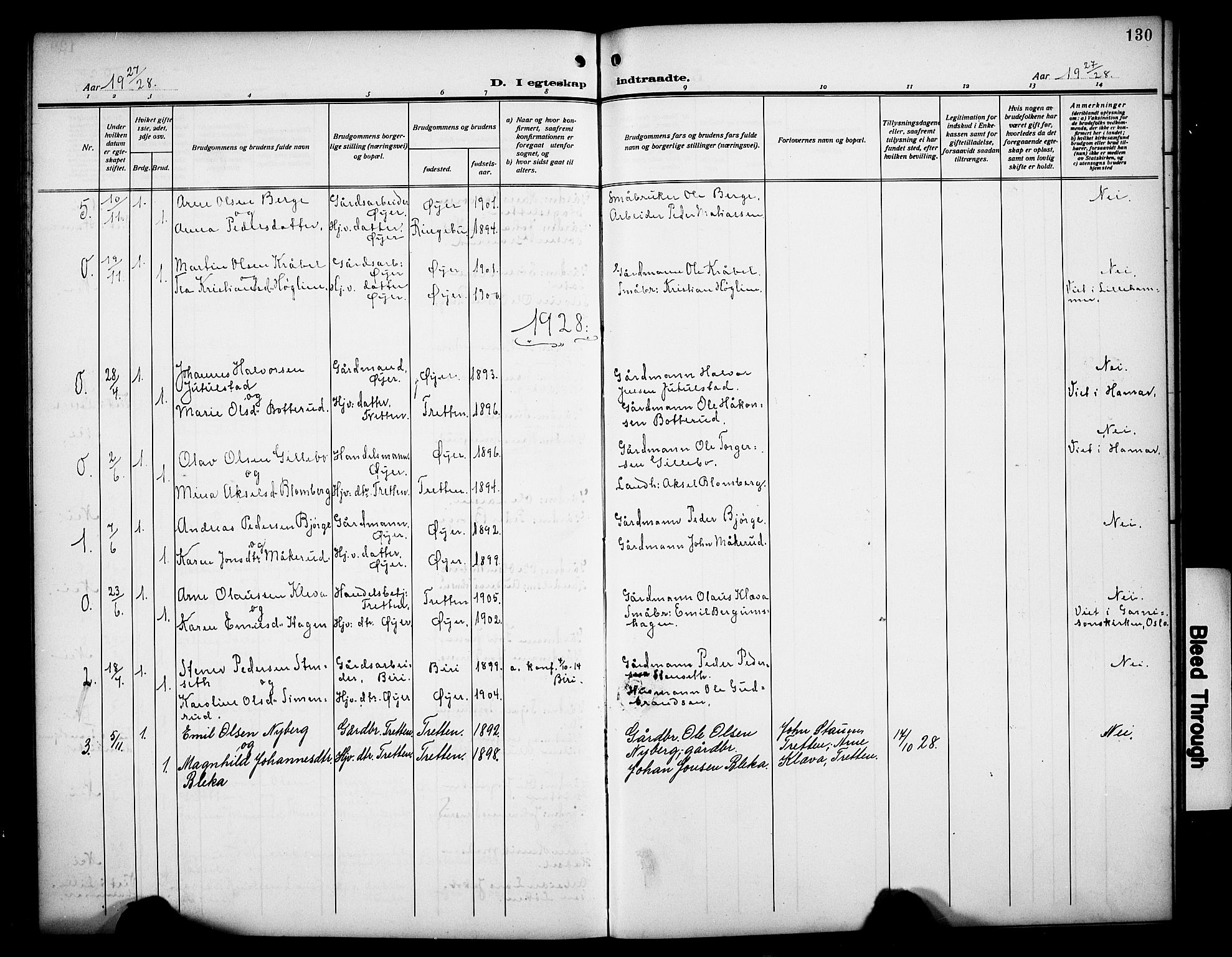 Øyer prestekontor, AV/SAH-PREST-084/H/Ha/Hab/L0007: Klokkerbok nr. 7, 1913-1928, s. 130