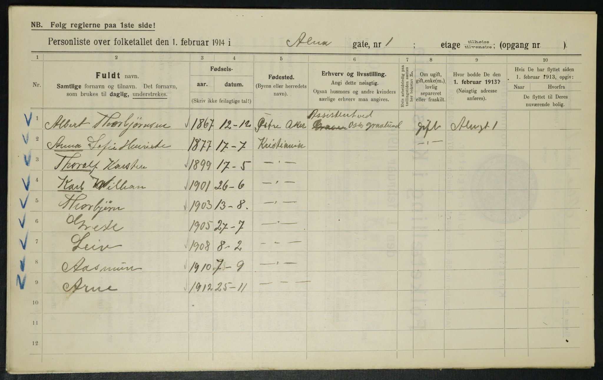 OBA, Kommunal folketelling 1.2.1914 for Kristiania, 1914, s. 1177