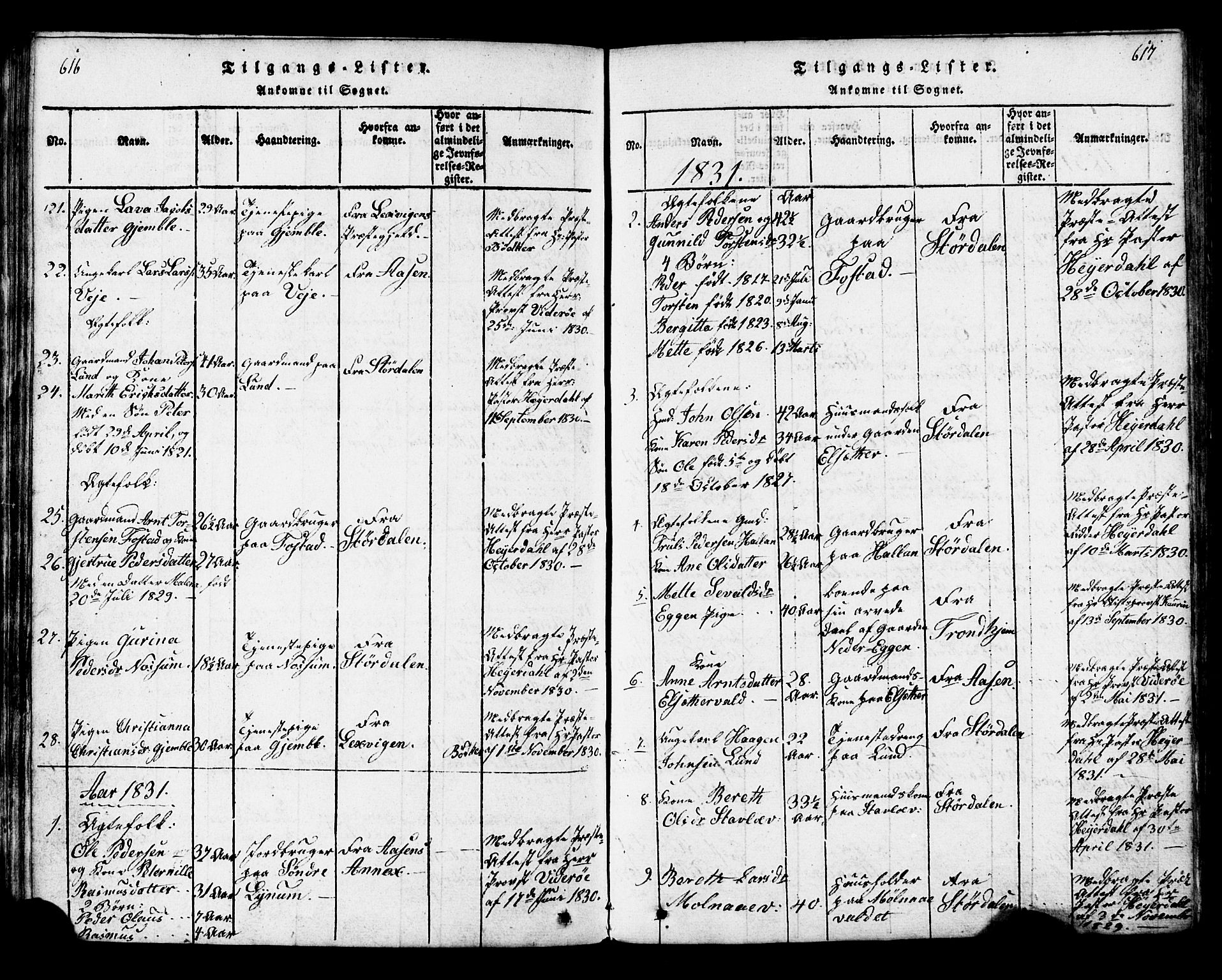 Ministerialprotokoller, klokkerbøker og fødselsregistre - Nord-Trøndelag, SAT/A-1458/717/L0169: Klokkerbok nr. 717C01, 1816-1834, s. 616-617