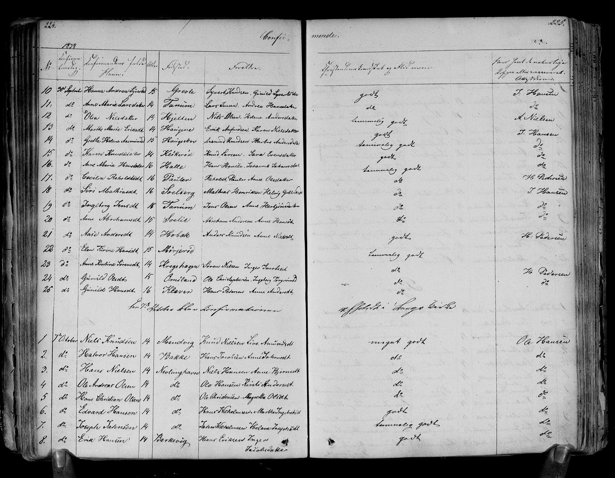 Brunlanes kirkebøker, SAKO/A-342/F/Fa/L0003: Ministerialbok nr. I 3, 1834-1845, s. 224-225