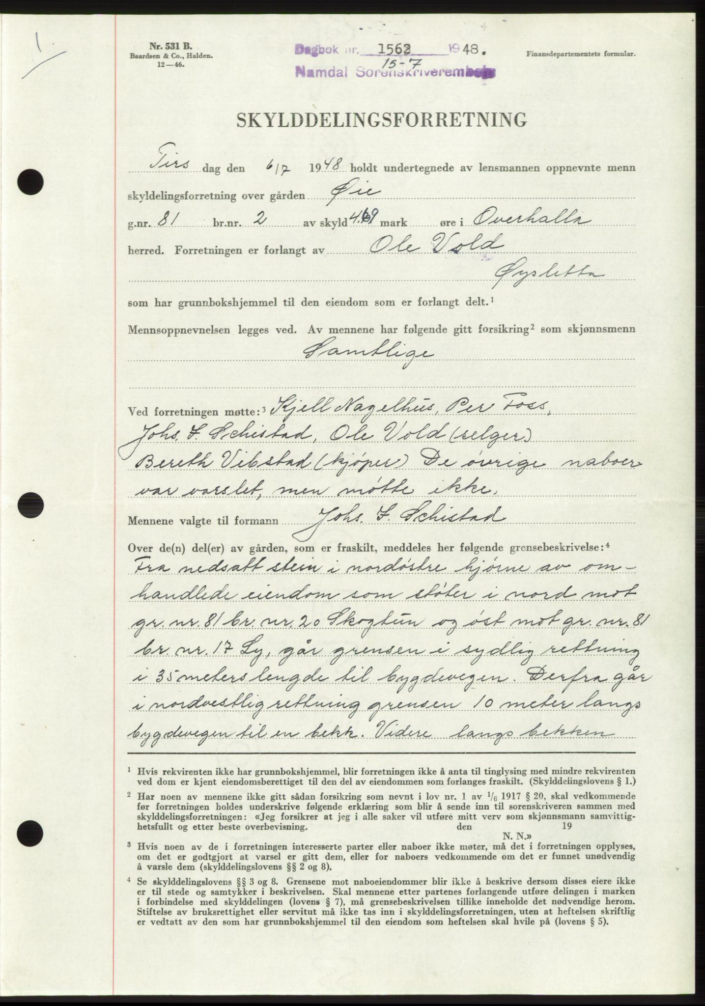 Namdal sorenskriveri, SAT/A-4133/1/2/2C: Pantebok nr. -, 1948-1948, Dagboknr: 1562/1948