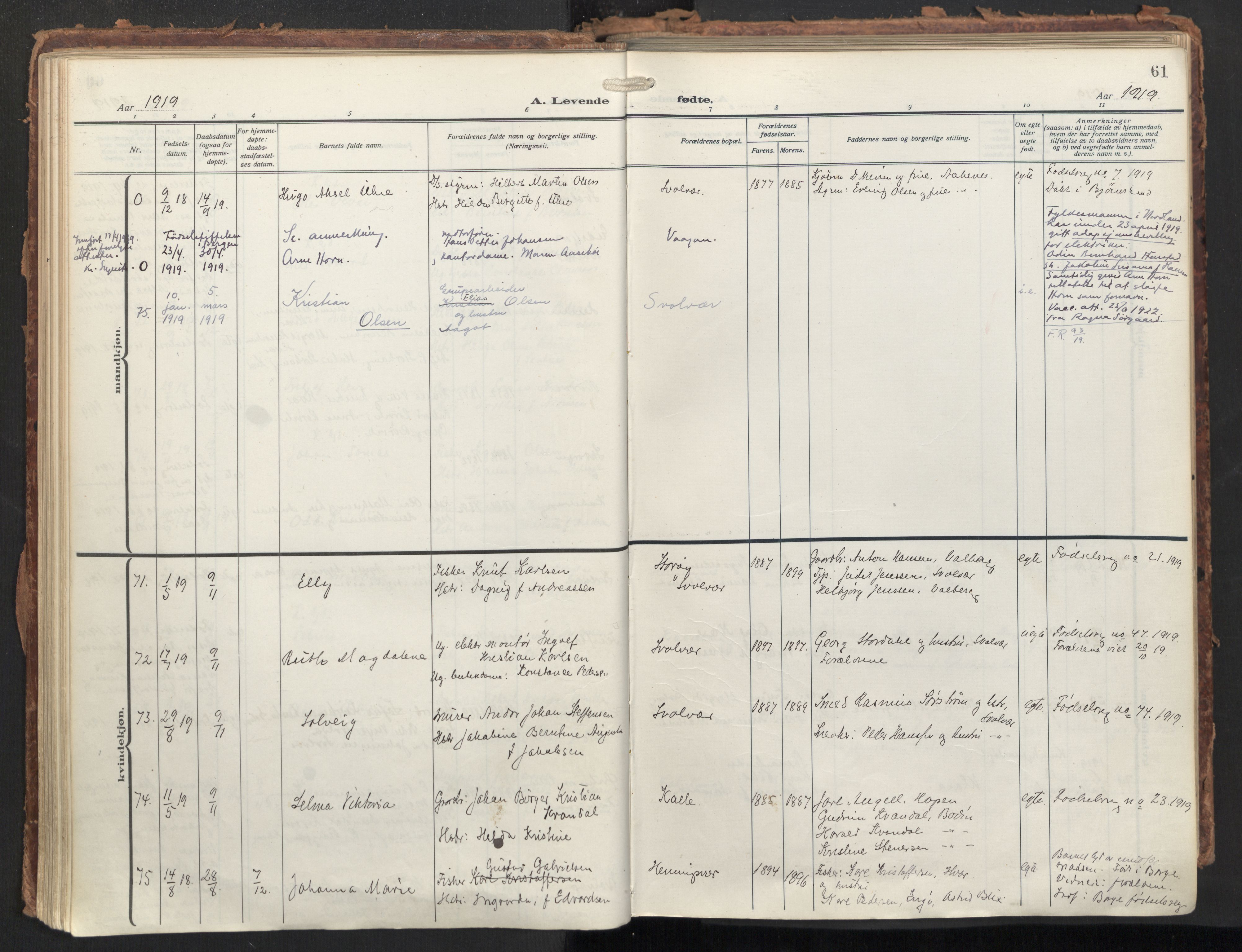 Ministerialprotokoller, klokkerbøker og fødselsregistre - Nordland, AV/SAT-A-1459/874/L1064: Ministerialbok nr. 874A08, 1915-1926, s. 61