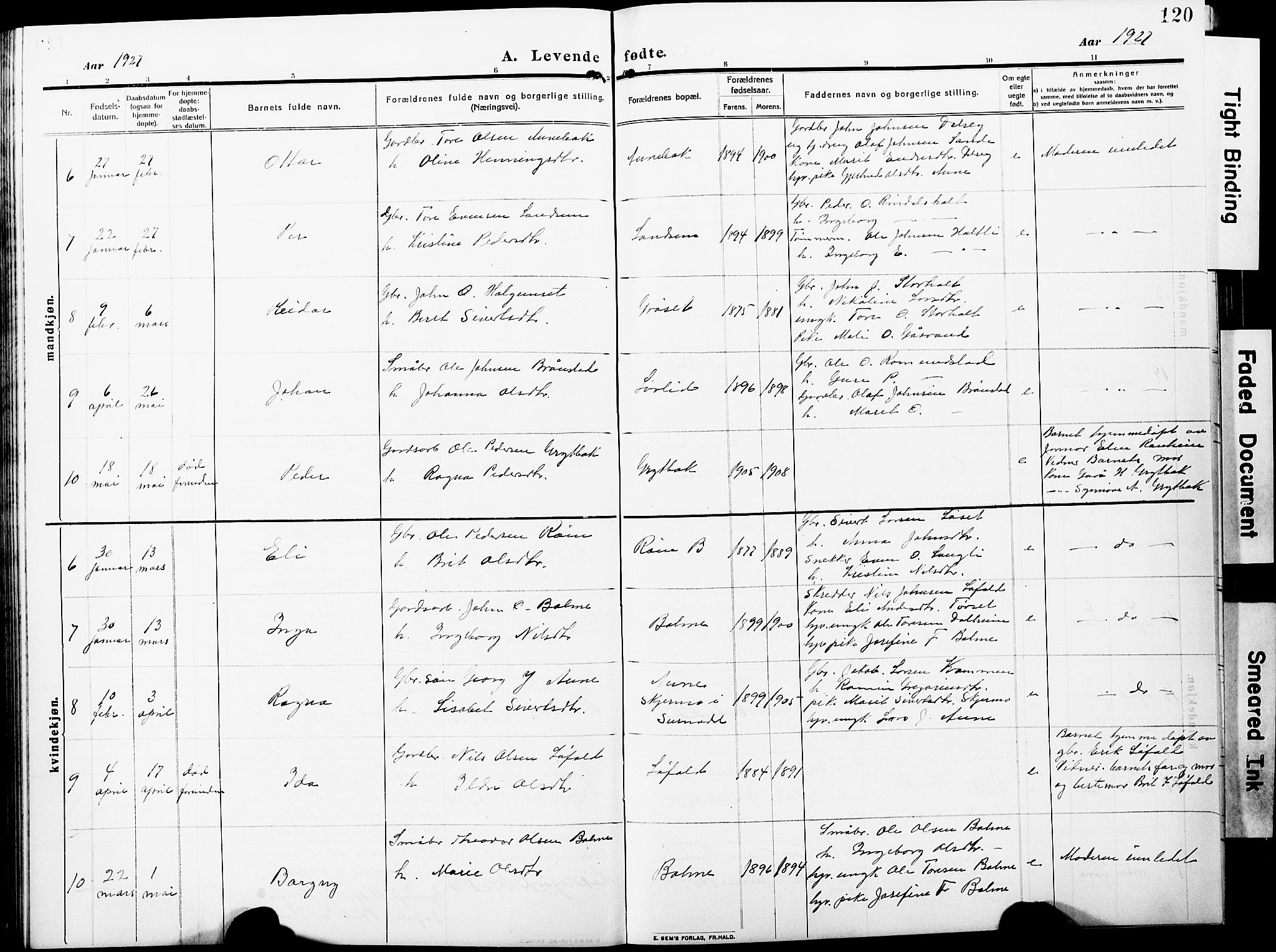 Ministerialprotokoller, klokkerbøker og fødselsregistre - Møre og Romsdal, AV/SAT-A-1454/598/L1079: Klokkerbok nr. 598C04, 1909-1927, s. 120