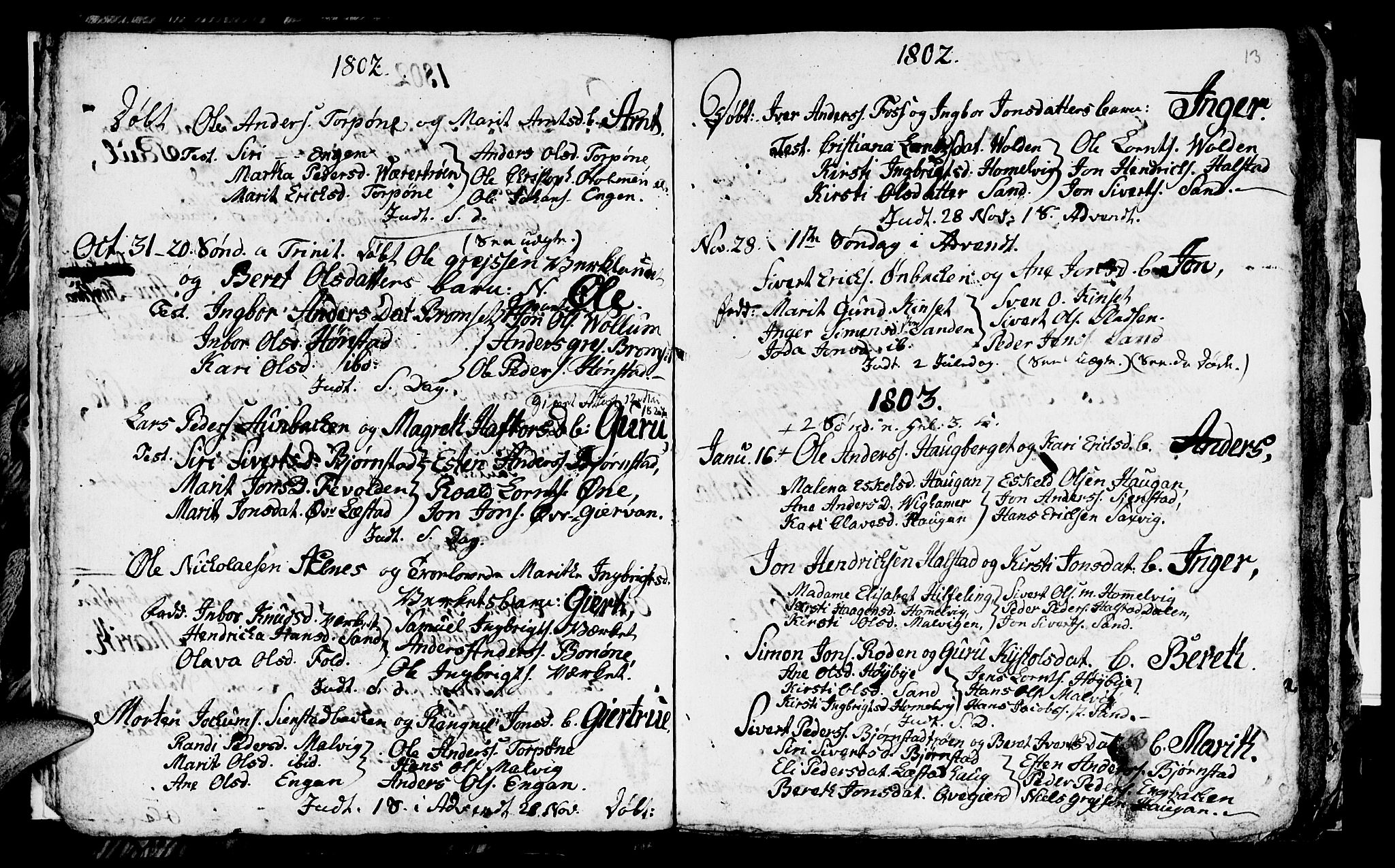 Ministerialprotokoller, klokkerbøker og fødselsregistre - Sør-Trøndelag, SAT/A-1456/616/L0419: Klokkerbok nr. 616C02, 1797-1816, s. 13