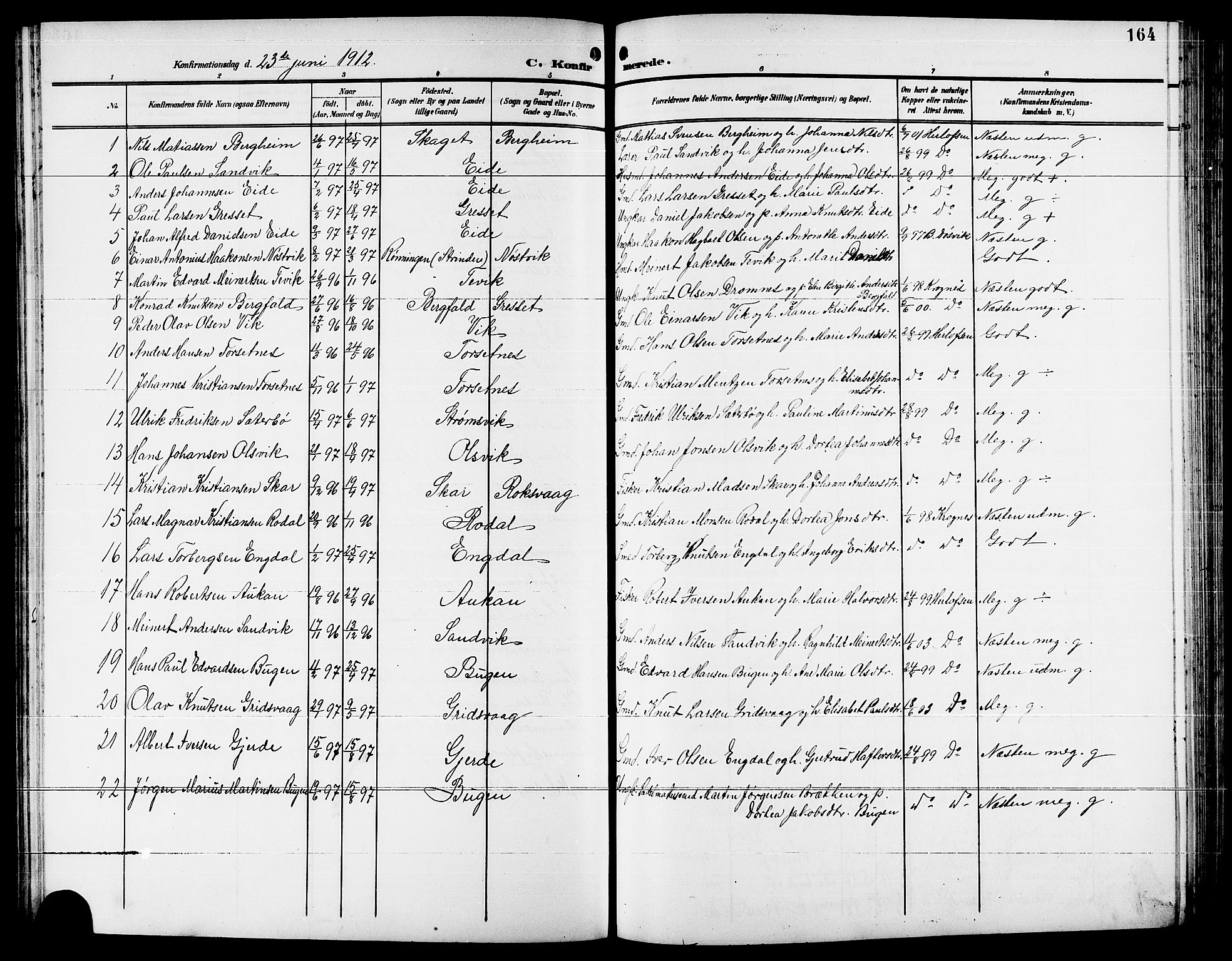 Ministerialprotokoller, klokkerbøker og fødselsregistre - Møre og Romsdal, SAT/A-1454/578/L0910: Klokkerbok nr. 578C03, 1900-1921, s. 164