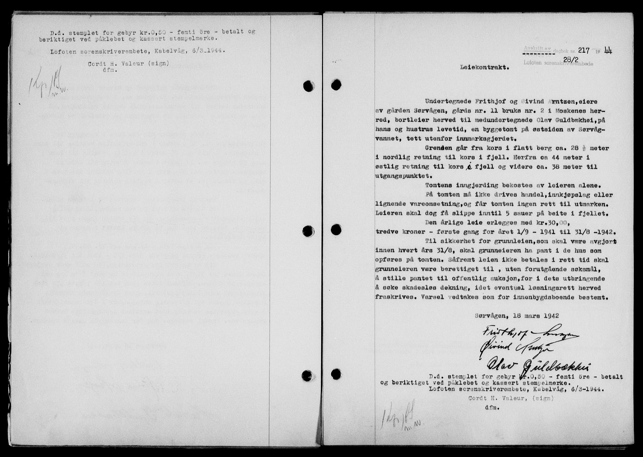 Lofoten sorenskriveri, SAT/A-0017/1/2/2C/L0012a: Pantebok nr. 12a, 1943-1944, Dagboknr: 217/1944