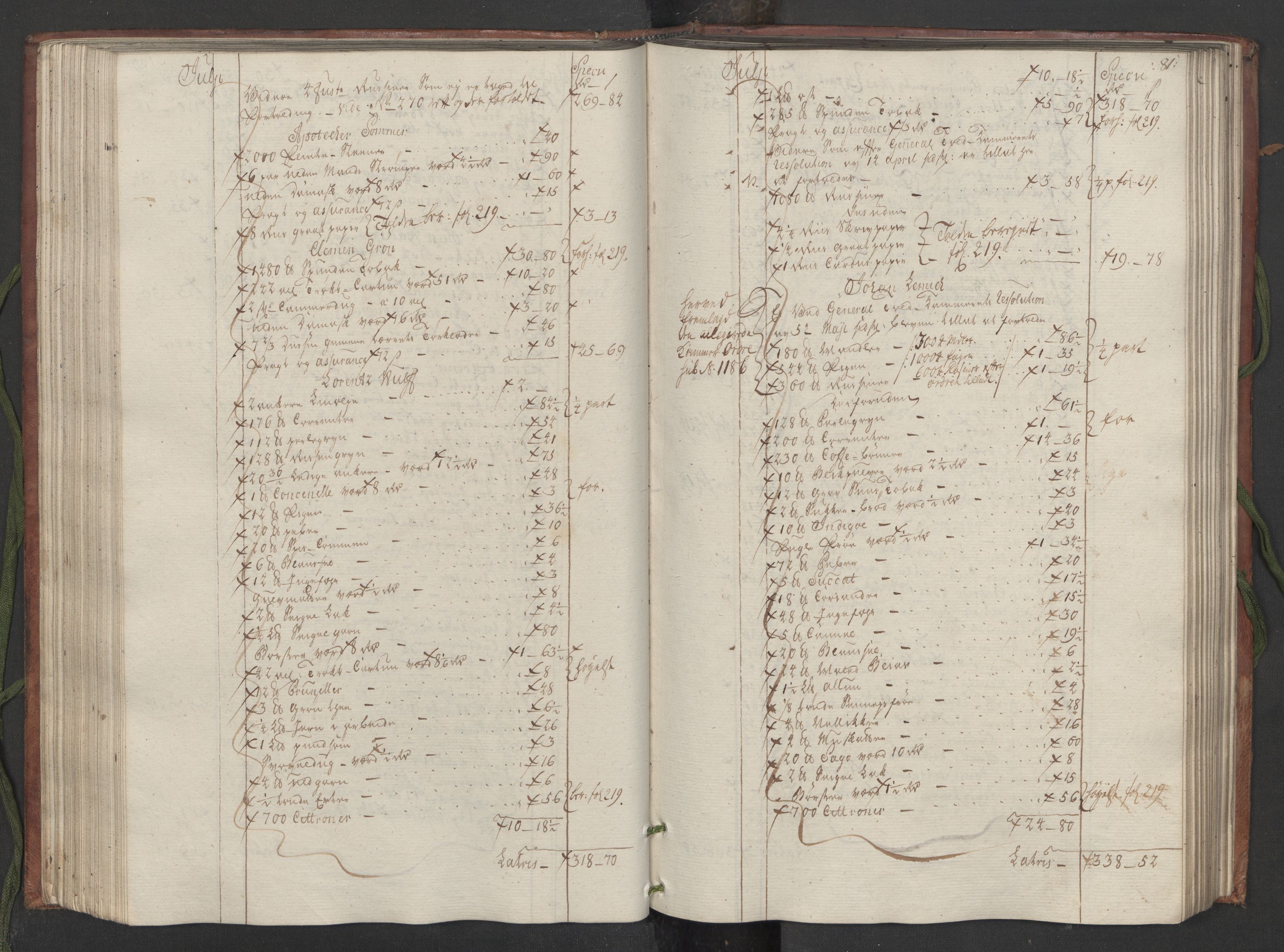 Generaltollkammeret, tollregnskaper, AV/RA-EA-5490/R33/L0082/0001: Tollregnskaper Trondheim A / Inngående hovedtollbok, 1764, s. 80b-81a