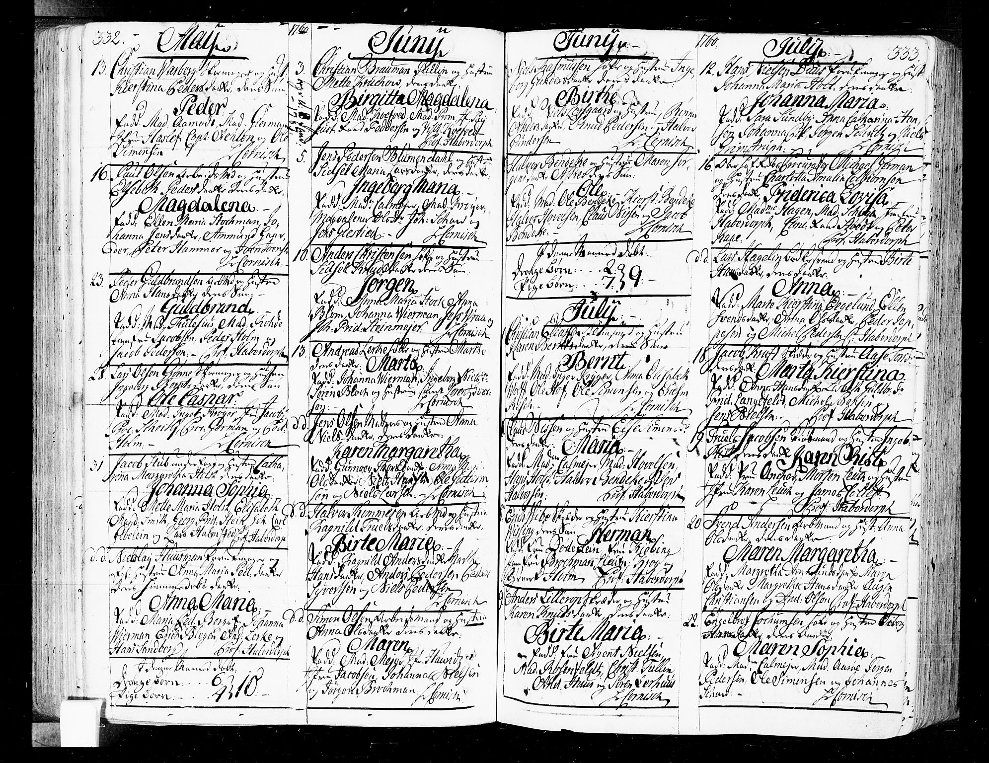 Oslo domkirke Kirkebøker, SAO/A-10752/F/Fa/L0004: Ministerialbok nr. 4, 1743-1786, s. 332-333