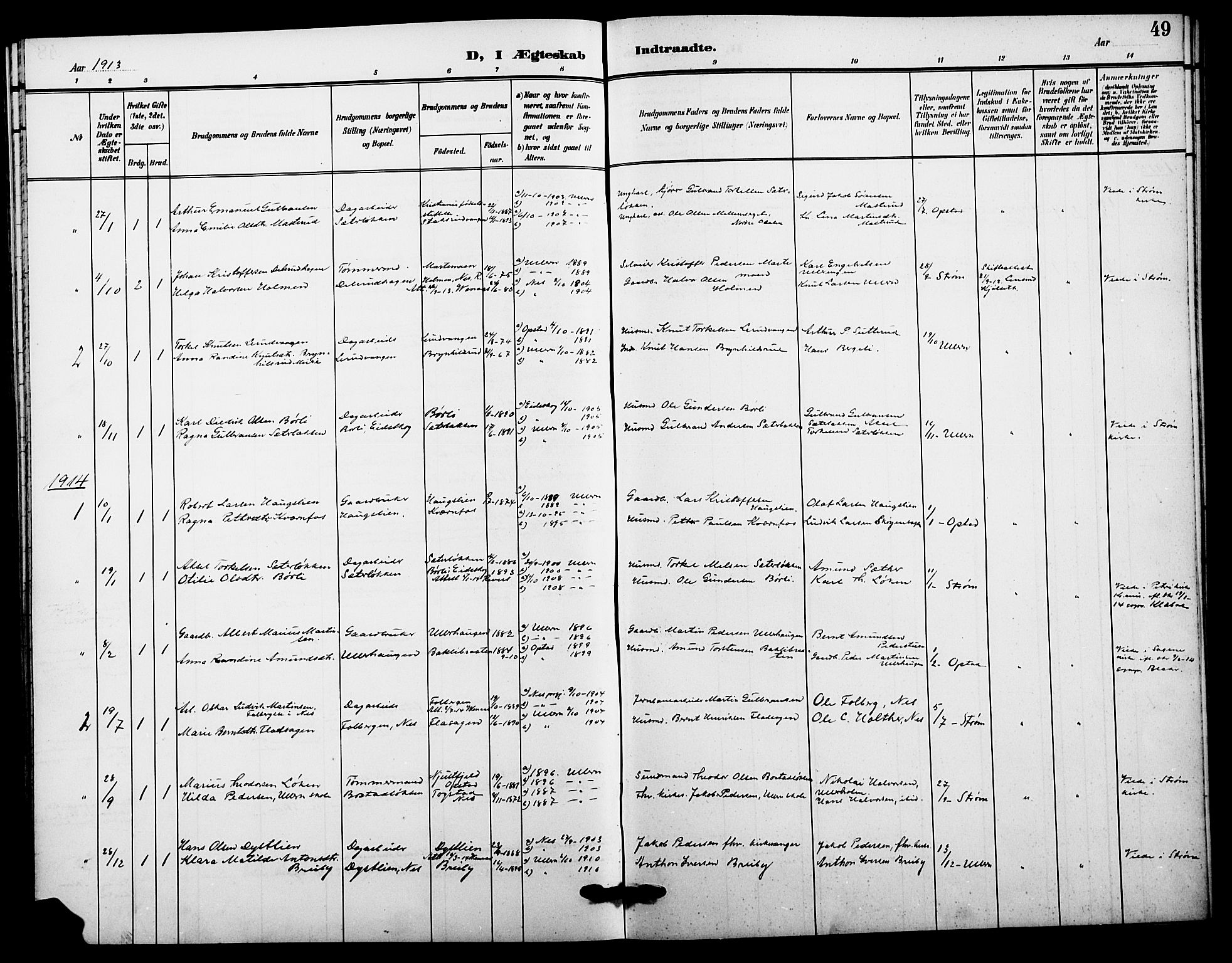 Sør-Odal prestekontor, AV/SAH-PREST-030/H/Ha/Hab/L0007: Klokkerbok nr. 7, 1907-1915, s. 49