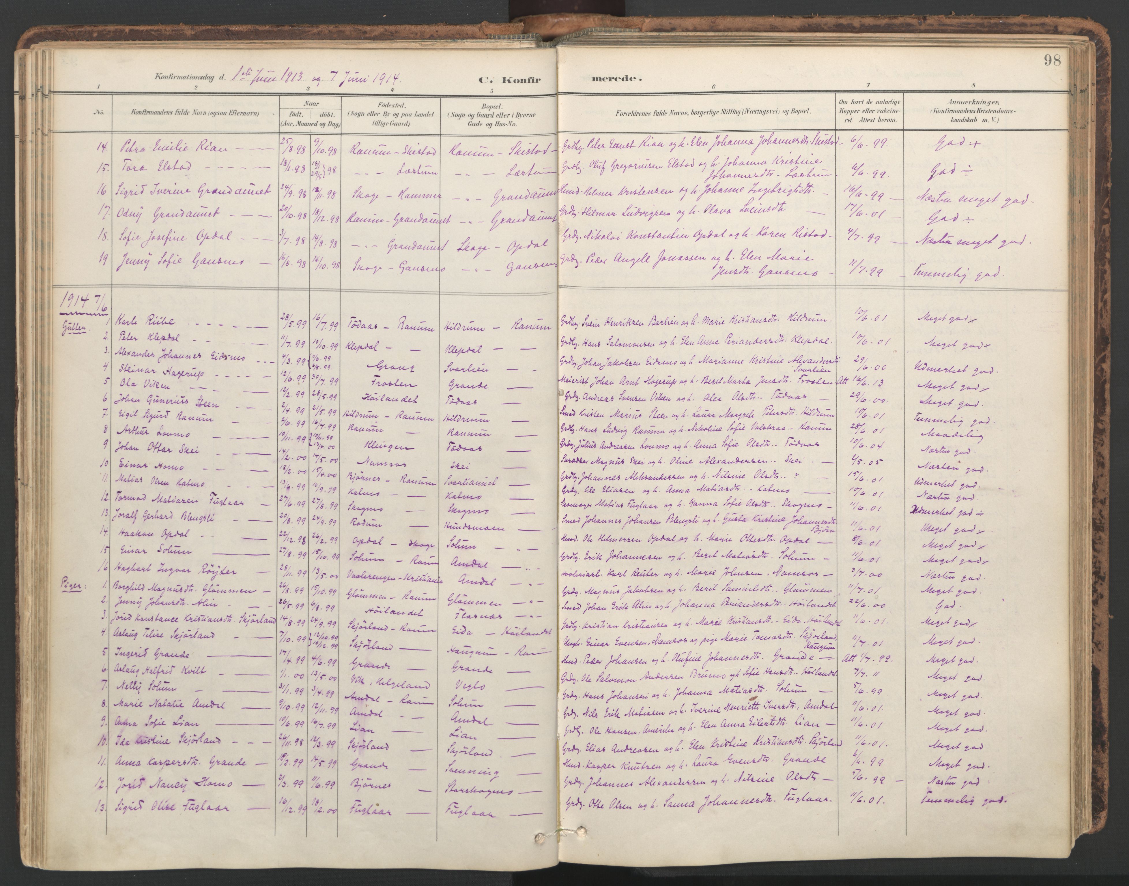 Ministerialprotokoller, klokkerbøker og fødselsregistre - Nord-Trøndelag, SAT/A-1458/764/L0556: Ministerialbok nr. 764A11, 1897-1924, s. 98