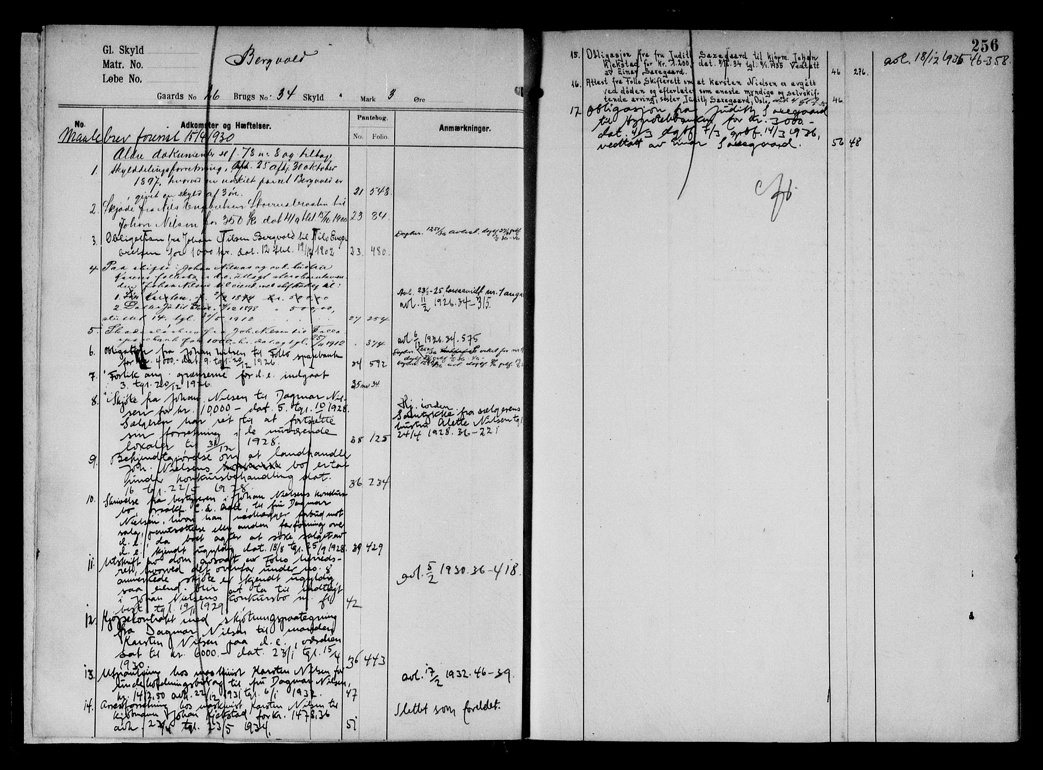 Follo sorenskriveri, SAO/A-10274/G/Gb/Gbd/L0002b: Panteregister nr. IV 2b, 1897-1938, s. 256