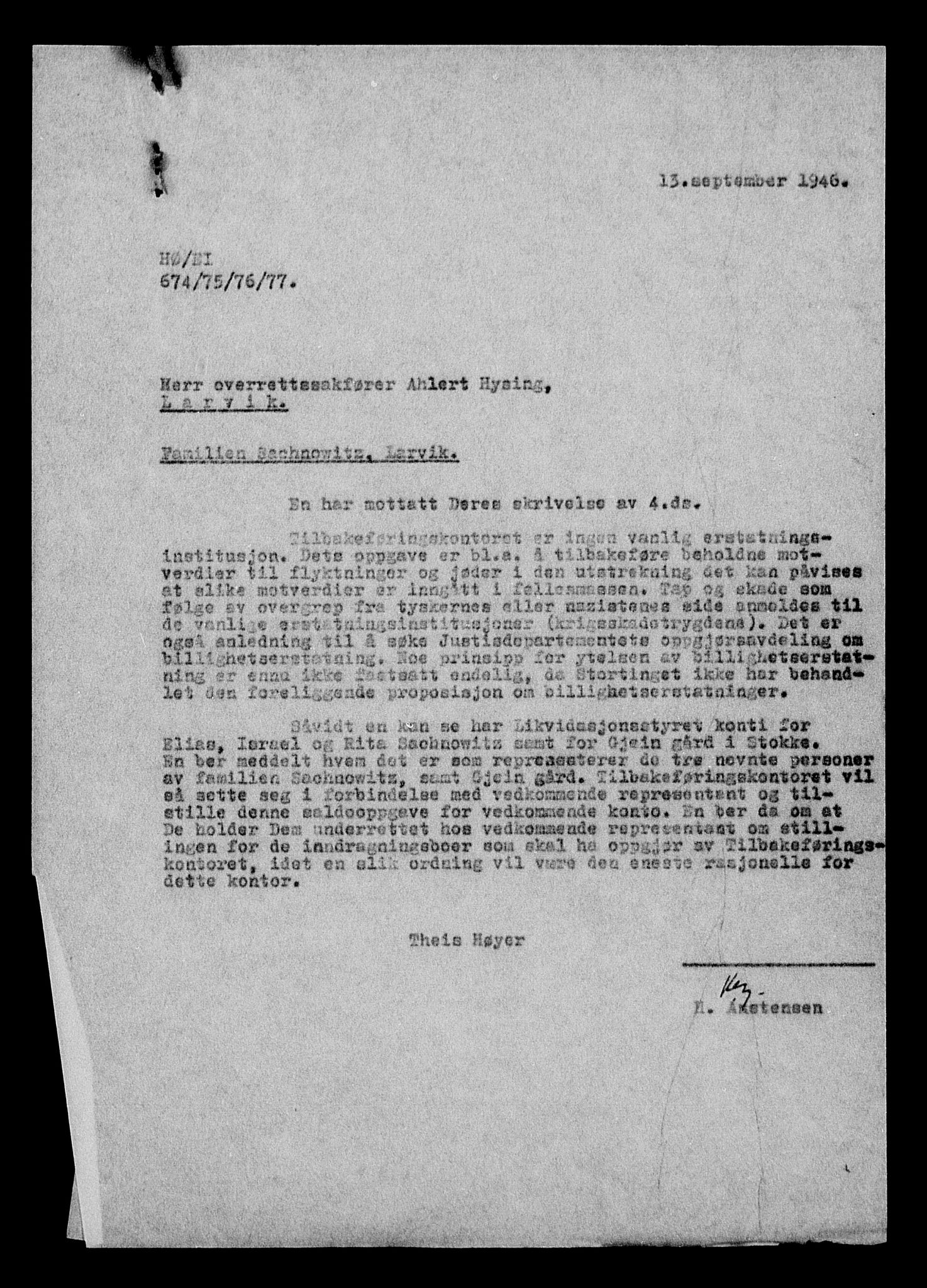 Justisdepartementet, Tilbakeføringskontoret for inndratte formuer, RA/S-1564/H/Hc/Hcd/L1005: --, 1945-1947, s. 37