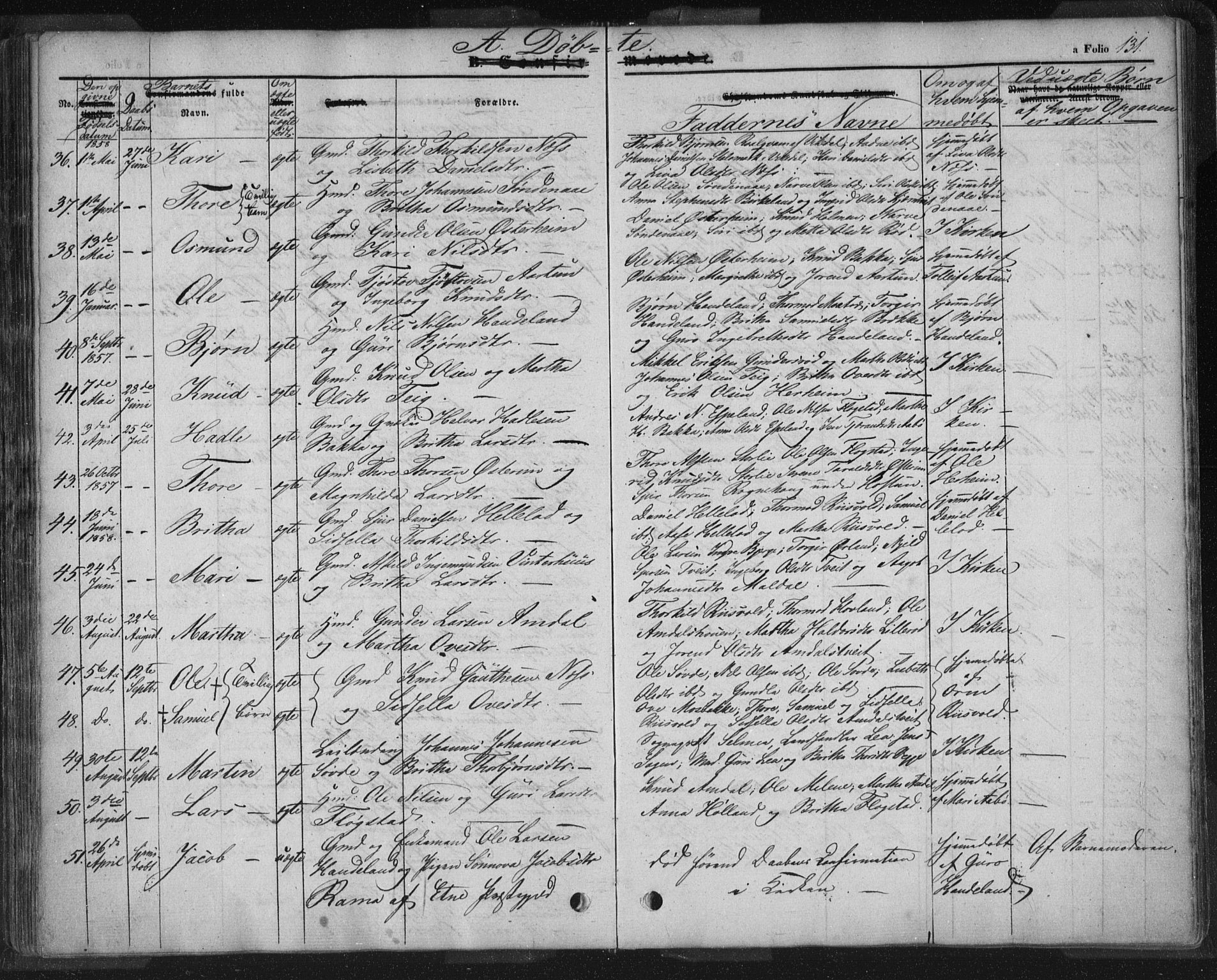 Sand sokneprestkontor, AV/SAST-A-101848/01/III/L0002: Ministerialbok nr. A 2, 1838-1859, s. 131