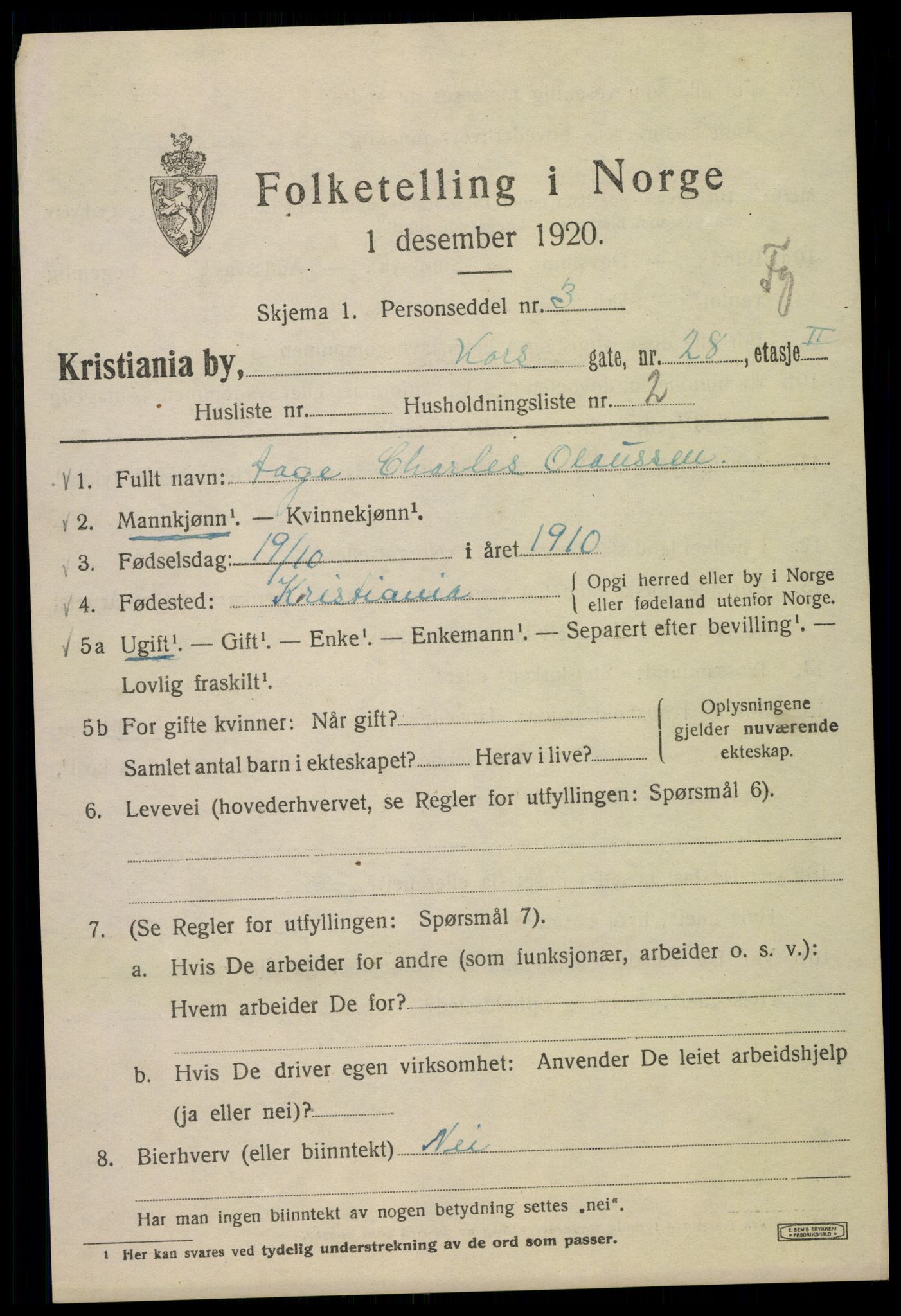 SAO, Folketelling 1920 for 0301 Kristiania kjøpstad, 1920, s. 350517