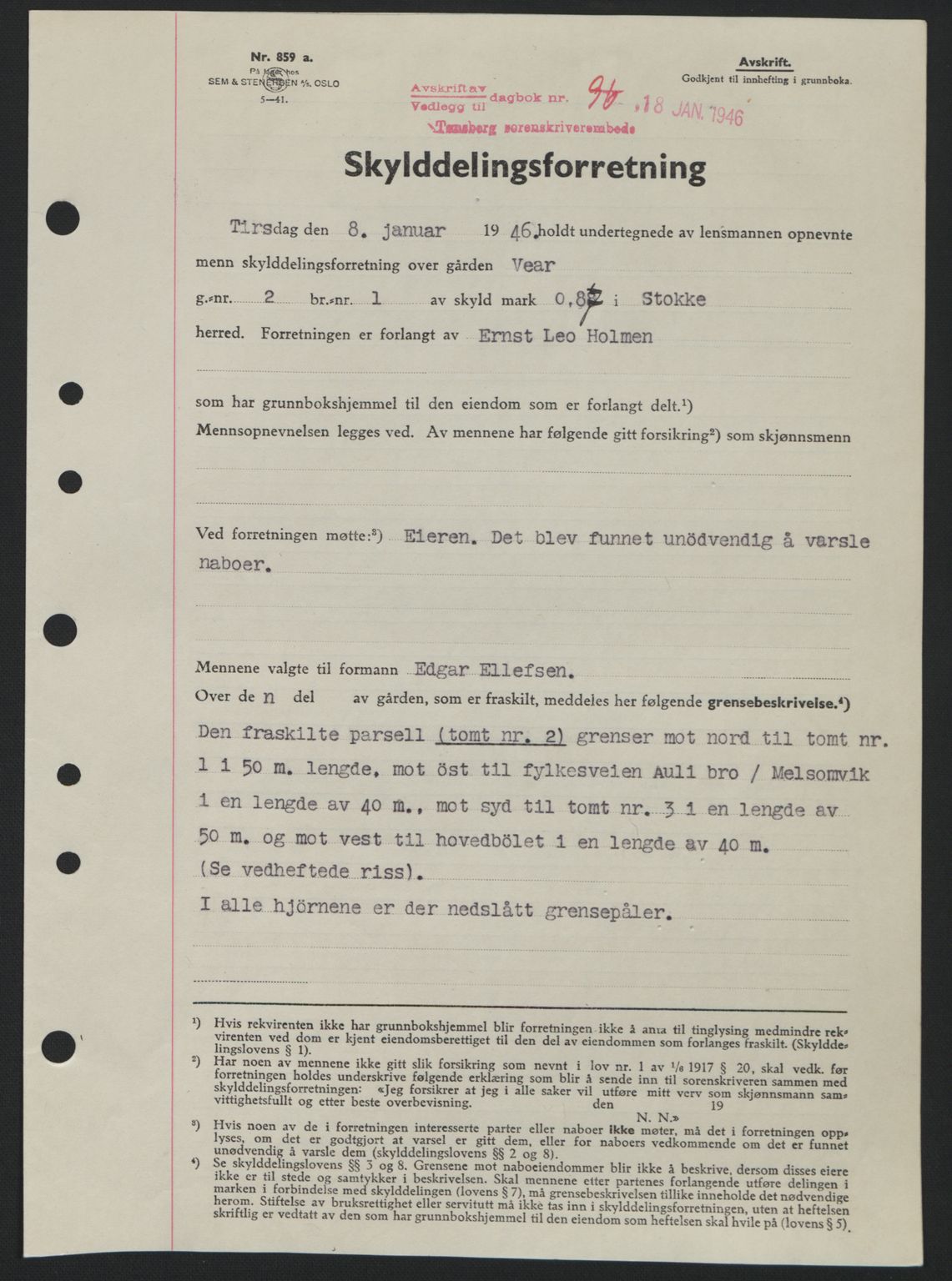 Jarlsberg sorenskriveri, SAKO/A-131/G/Ga/Gaa/L0018b: Pantebok nr. A-18b, 1946-1946, Dagboknr: 96/1946