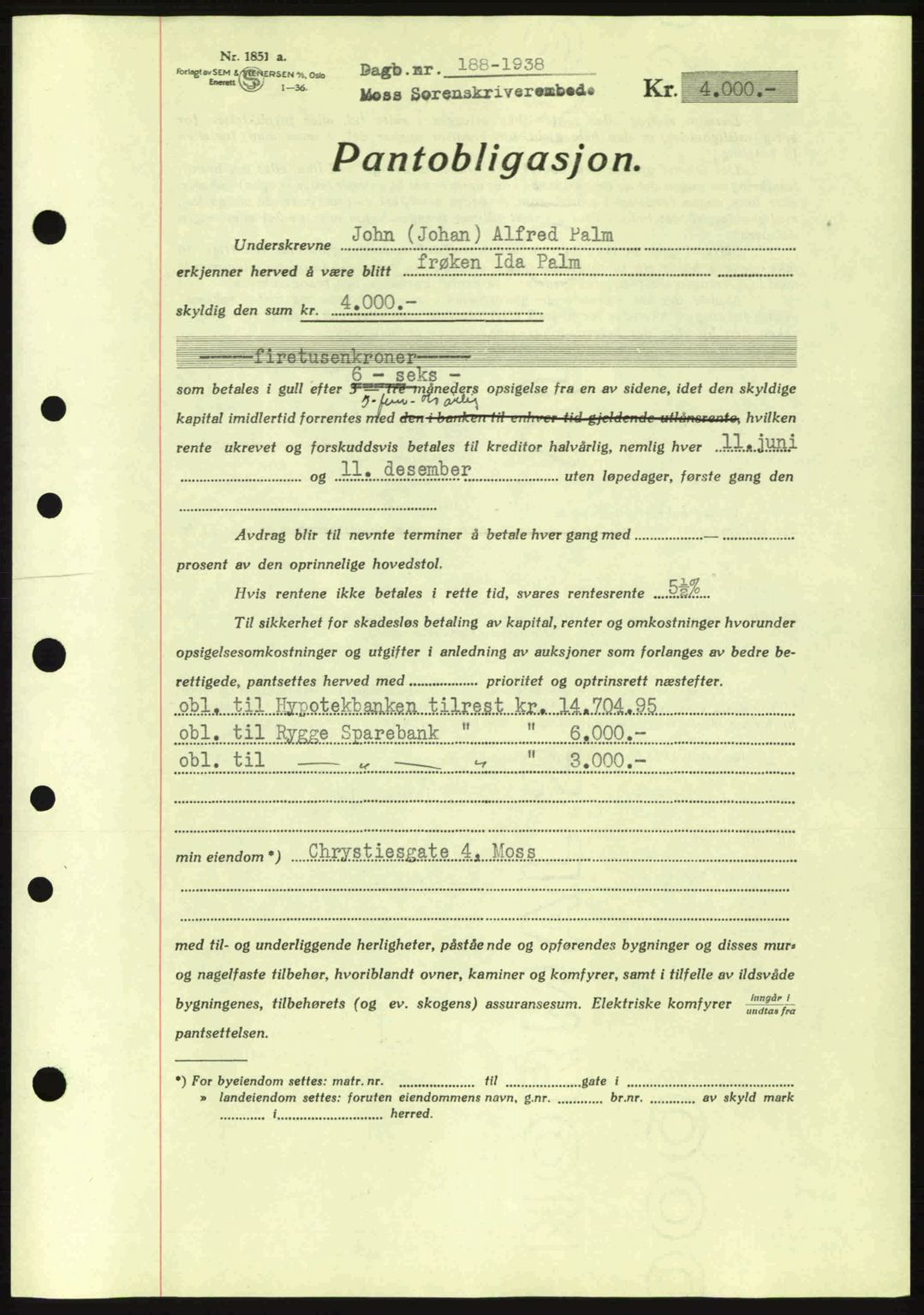 Moss sorenskriveri, SAO/A-10168: Pantebok nr. B4, 1937-1938, Dagboknr: 188/1938