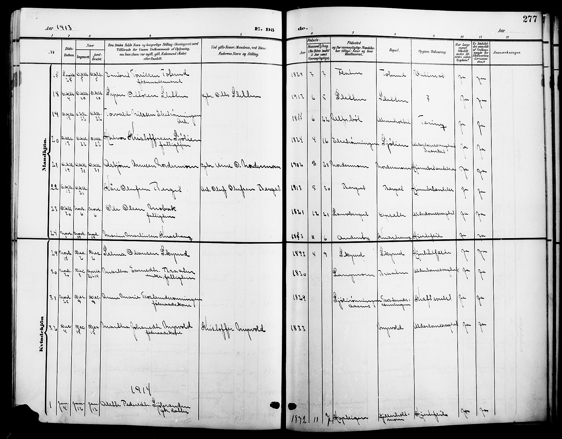 Våler prestekontor, Hedmark, SAH/PREST-040/H/Ha/Hab/L0002: Klokkerbok nr. 2, 1905-1915, s. 277